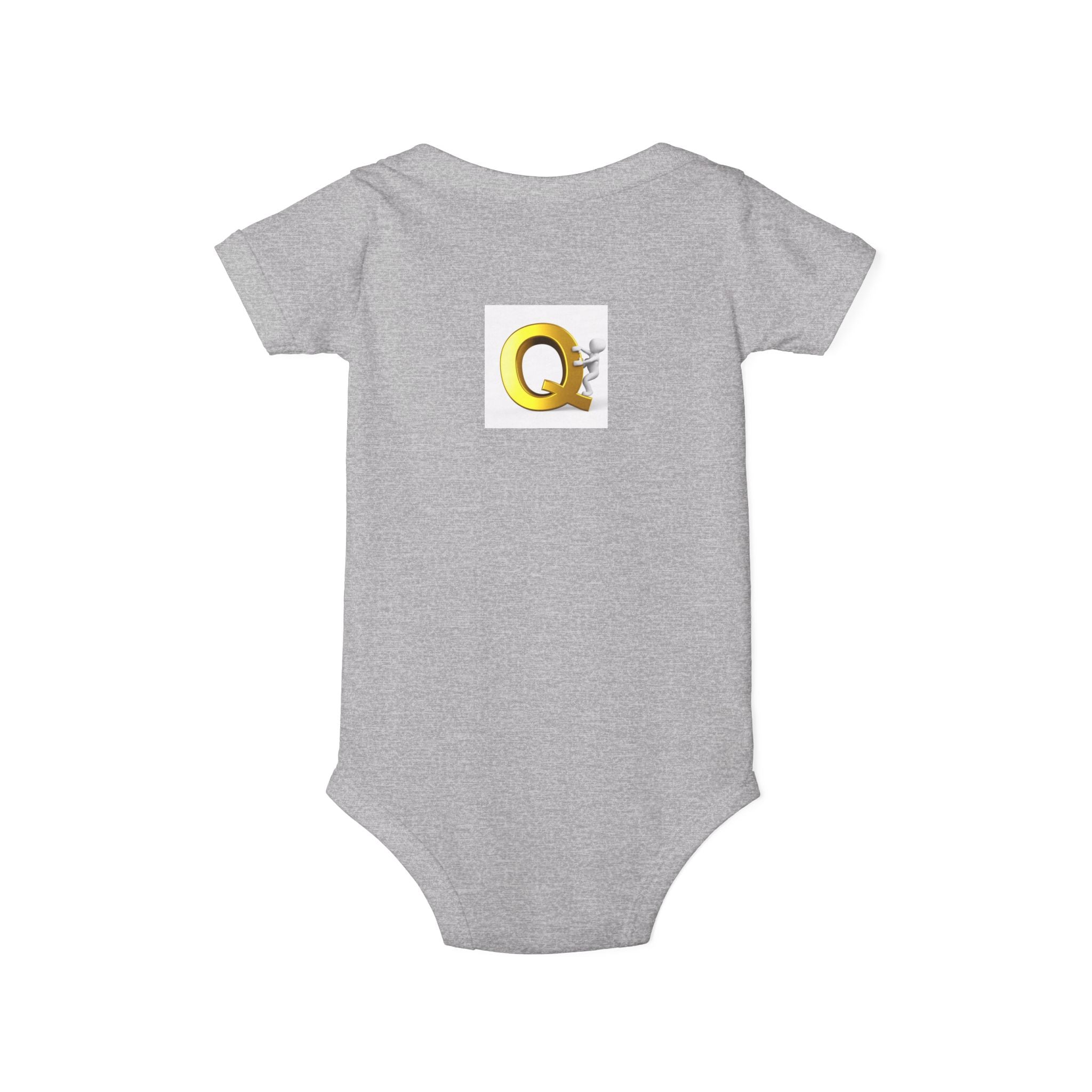 Gold Letter Q with Cute Figure Infant One Piece | Baby Monogram Bodysuit