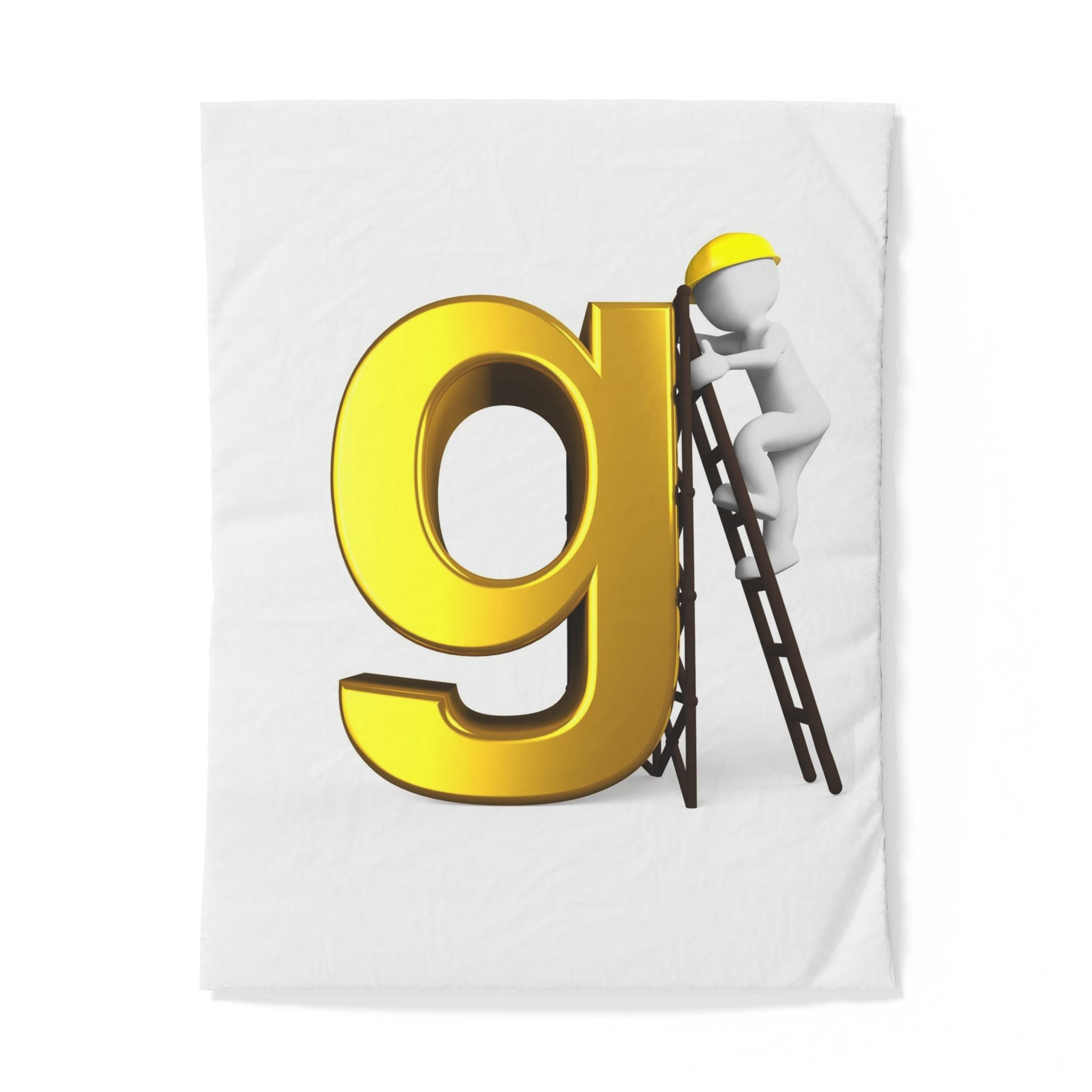 Golden Letter g with Worker Illustration Duvet Cover | Typography Bedding
