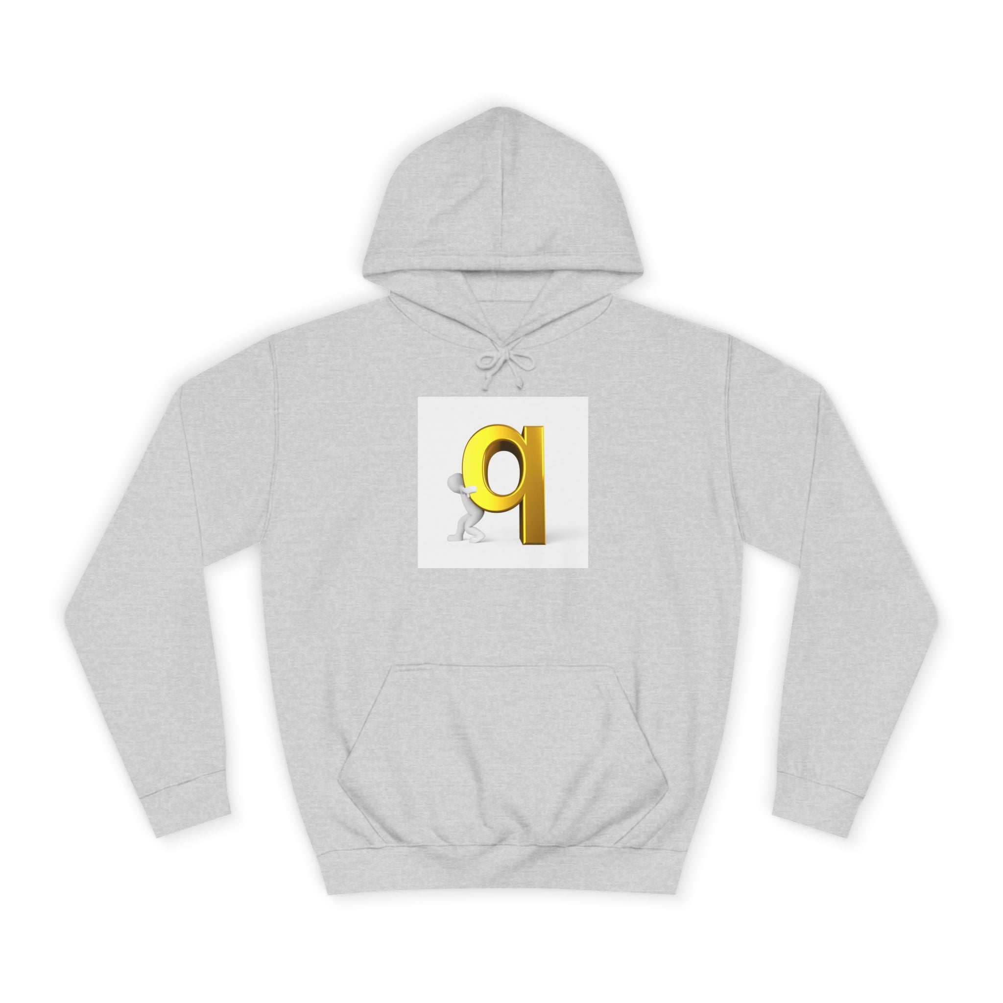 Gold Letter Q Hoodie | 3D Figure Pushing Q Graphic