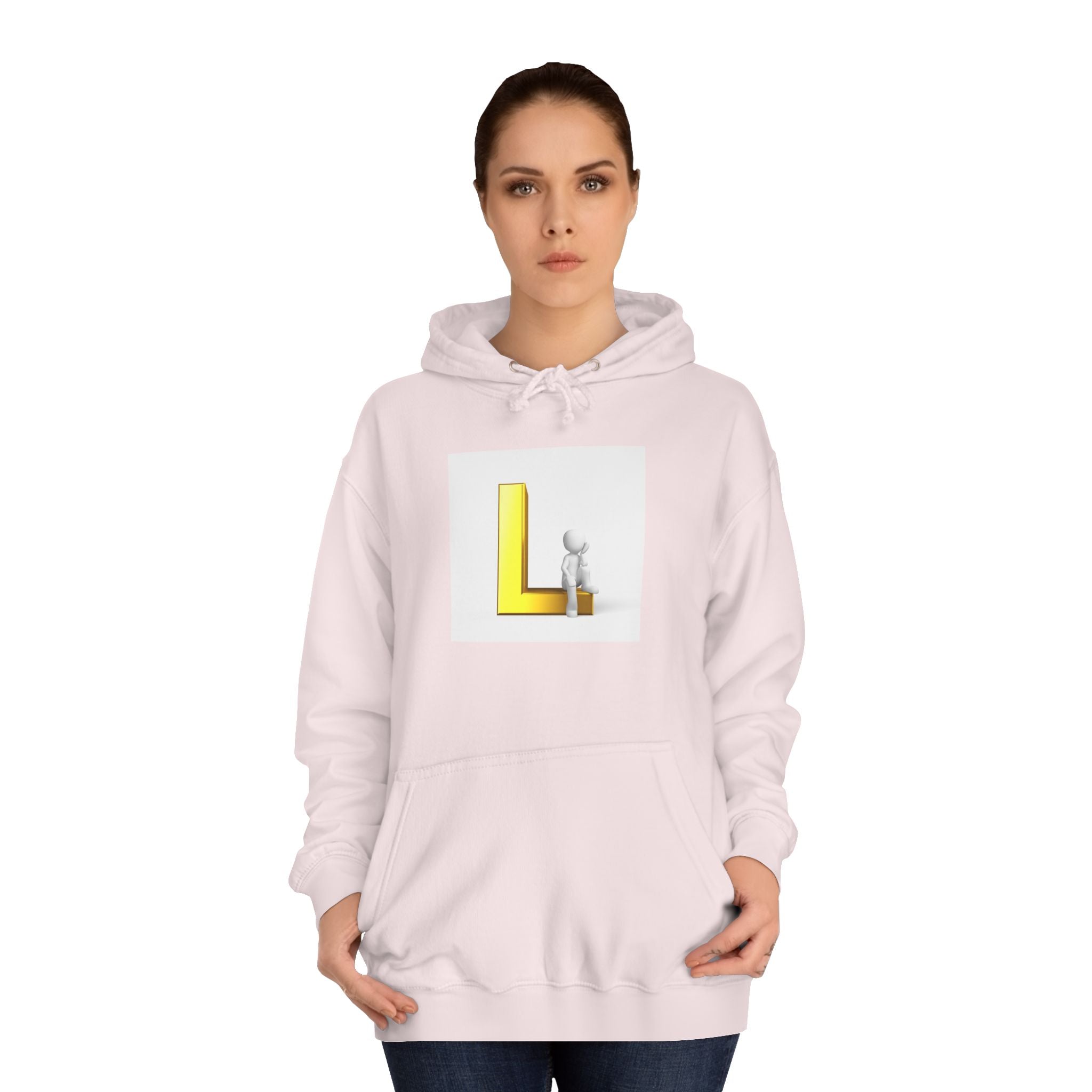 3D Letter L with Figure Hoodie | Initial L Sweatshirt