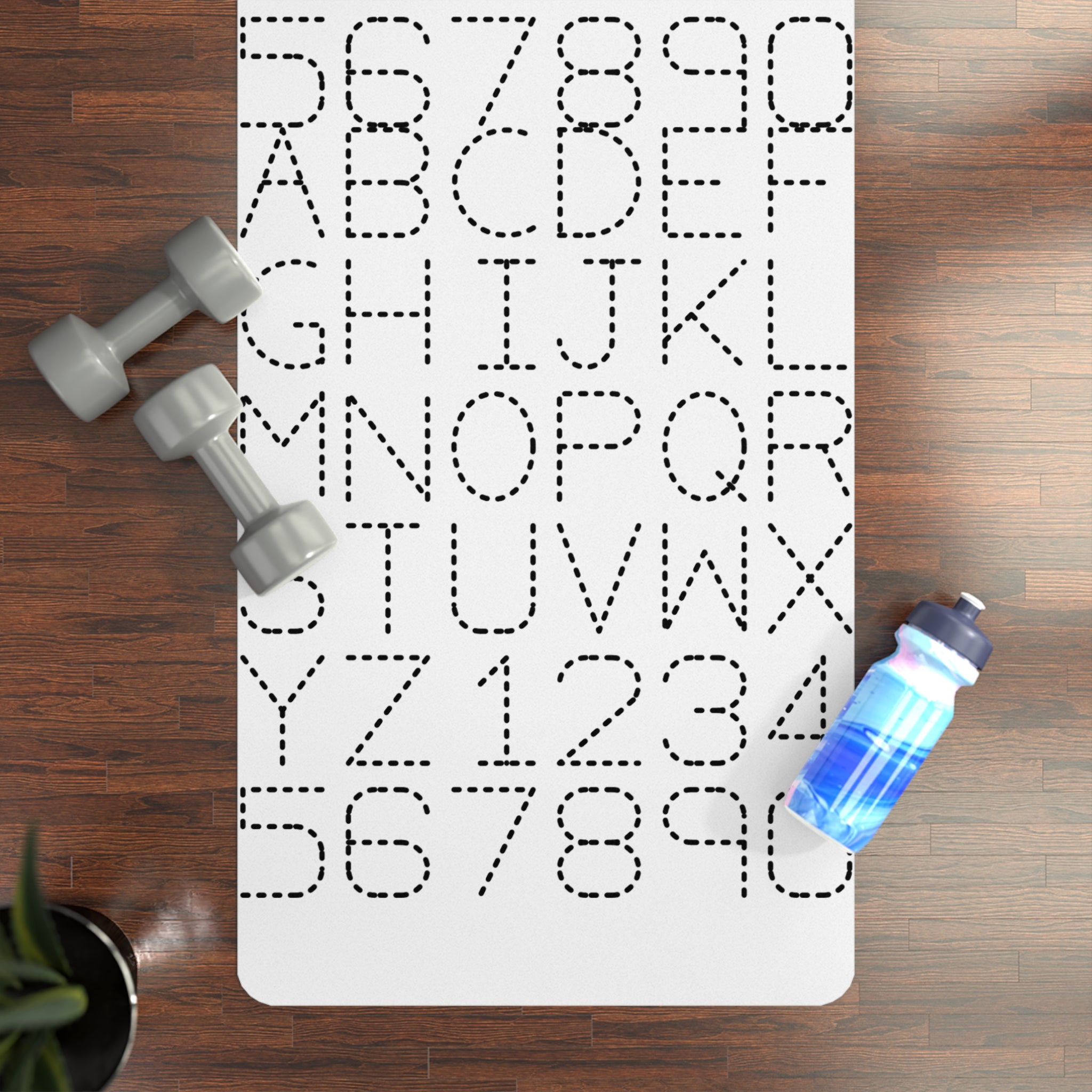 Dotted Alphabet and Numbers Rubber Yoga Mat | Letter Practice, Typographic Grid
