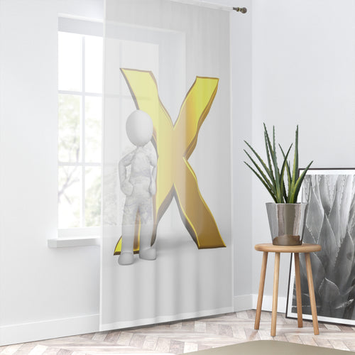 Rideau de fenêtre à barreaux 3D avec rideau doré en X | Panneau transparent