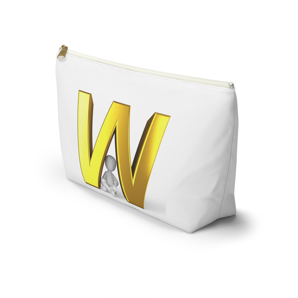 Gold Letter W monogram Accessory Pouch | Initial W T bottom cosmetic bag