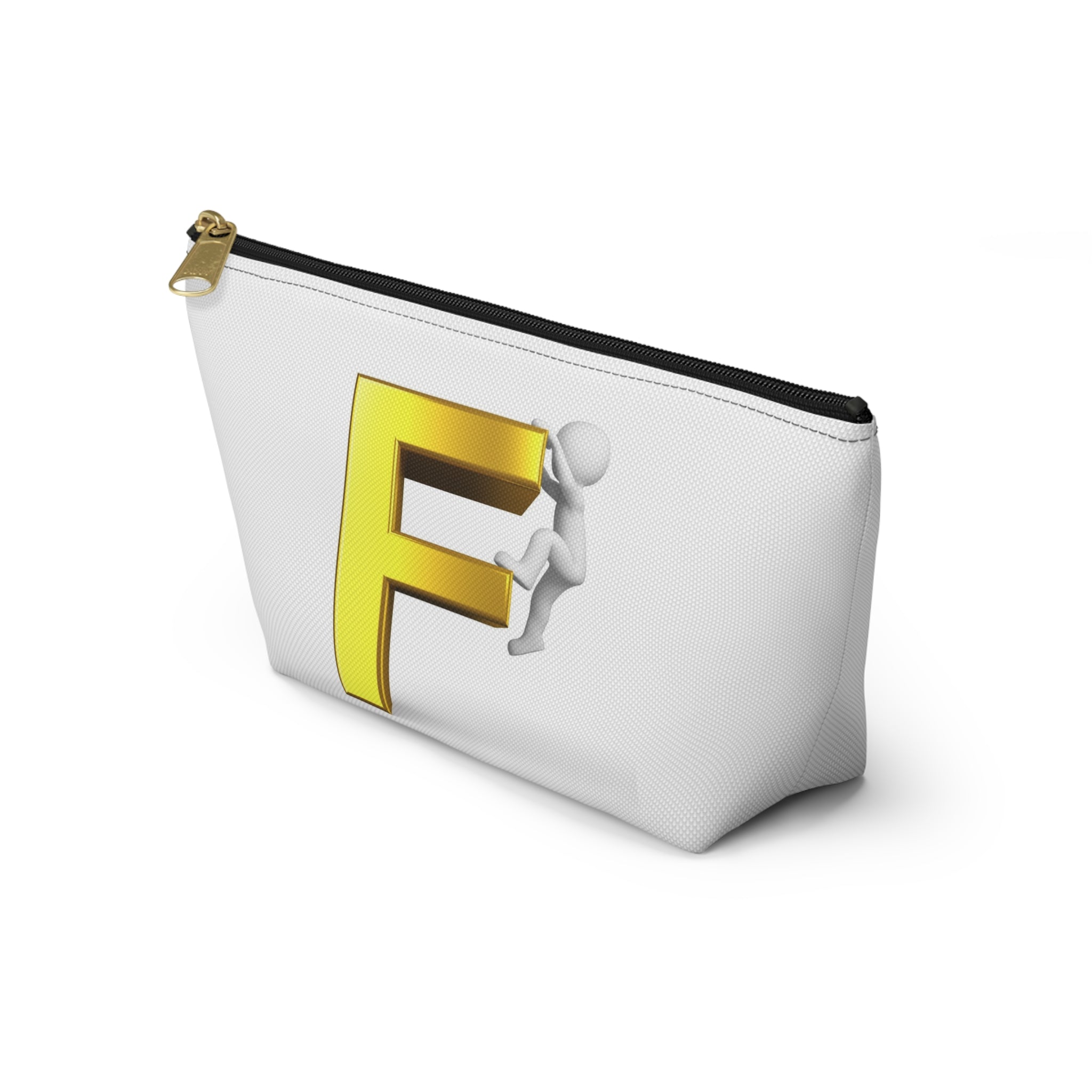 Gold Letter F Climber Accessory Pouch | Monogram Initial Makeup Bag