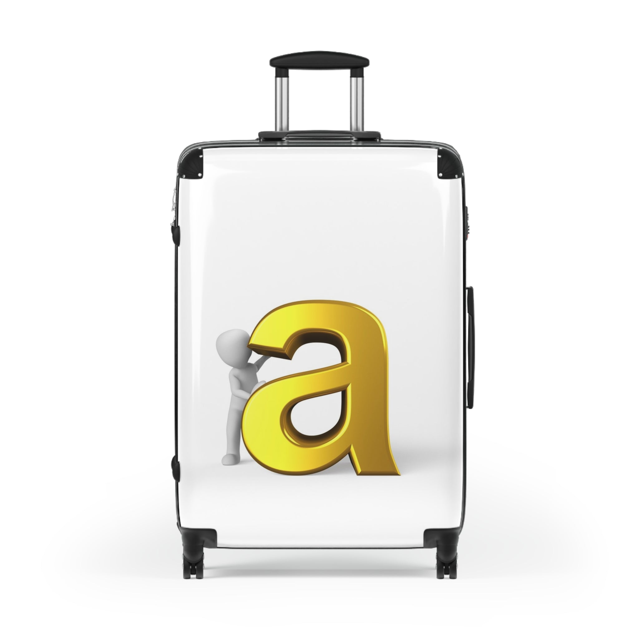 3D Gold Letter A with Figure Suitcase | Monogram Luggage