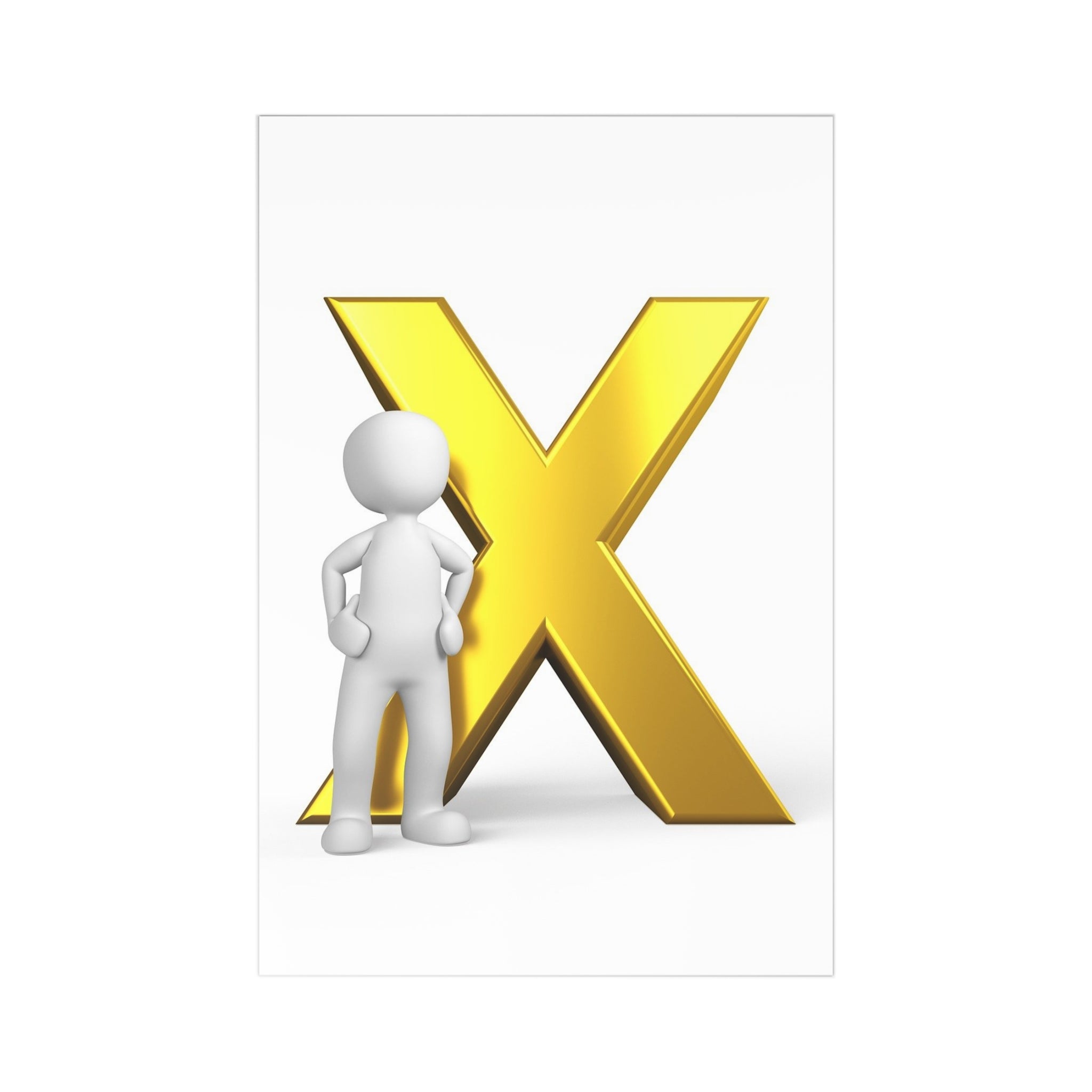 3D Stick Figure with Gold X Postcards