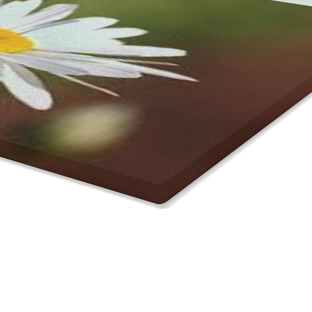 White Daisy Photograph Glass Cutting Board | Floral Kitchen Decor