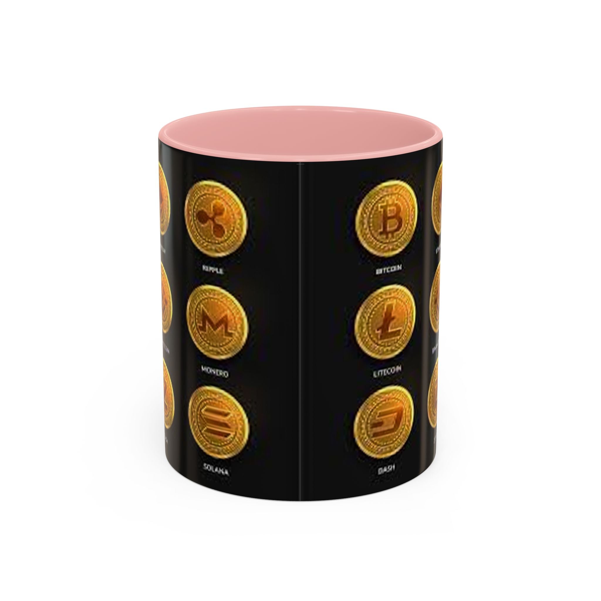 Mug à Anse avec Icônes de Monnaies Cryptographiques | Tasse à Café Bitcoin Ethereum Litecoin Doge