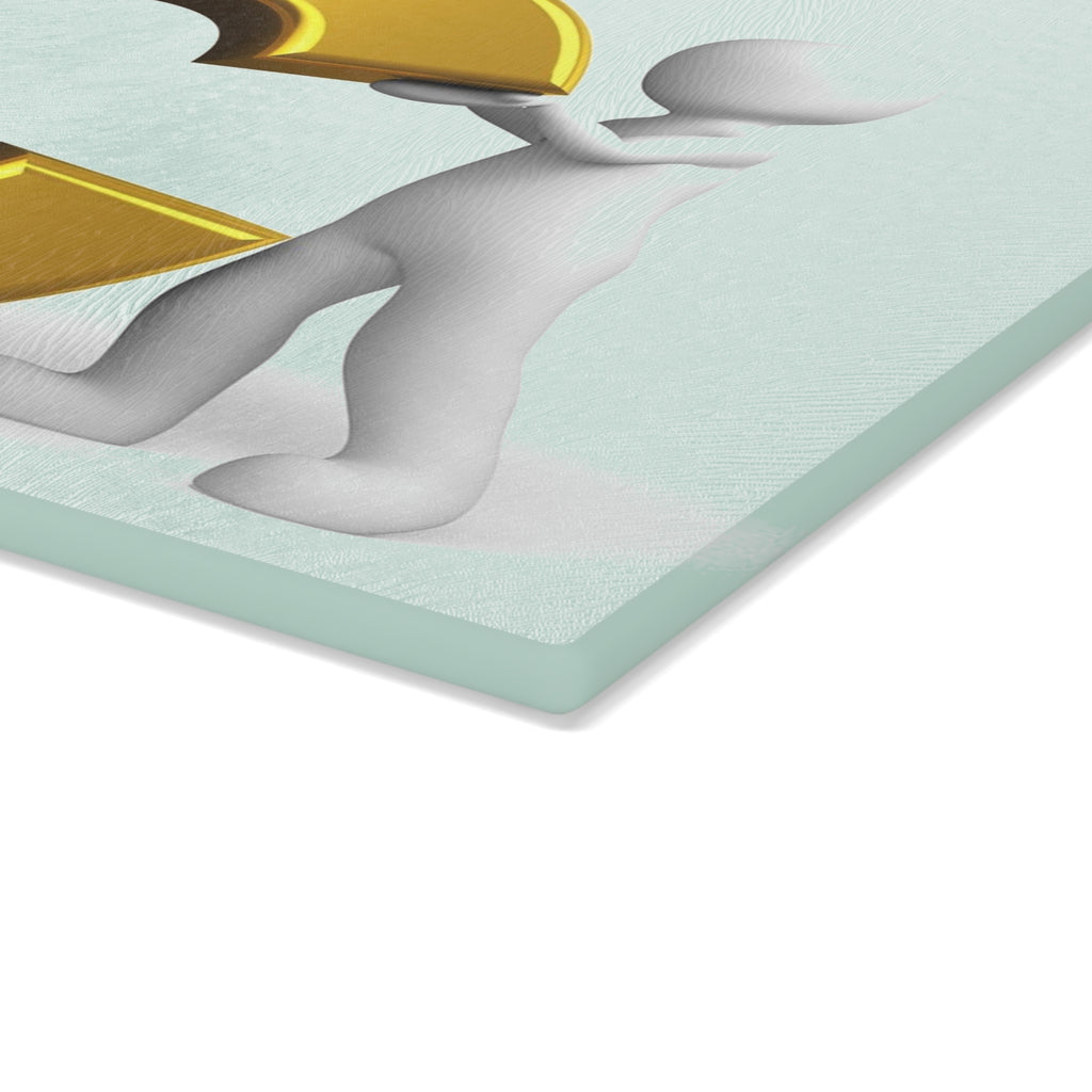 Gold Letter C with 3D Figure Glass Cutting Board | Monogram Initial Kitchen Decor