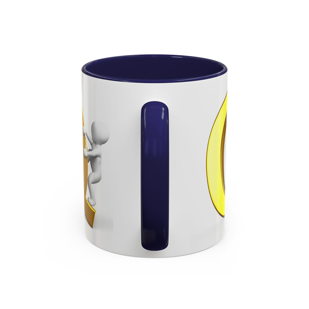 3D Gold Letter Q with Climbing Figure Mug | Accent Coffee Mug 11oz 15oz