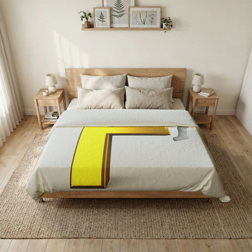 3D Gold Letter F with Climbing Figure Duvet Cover | Monogram Bedding