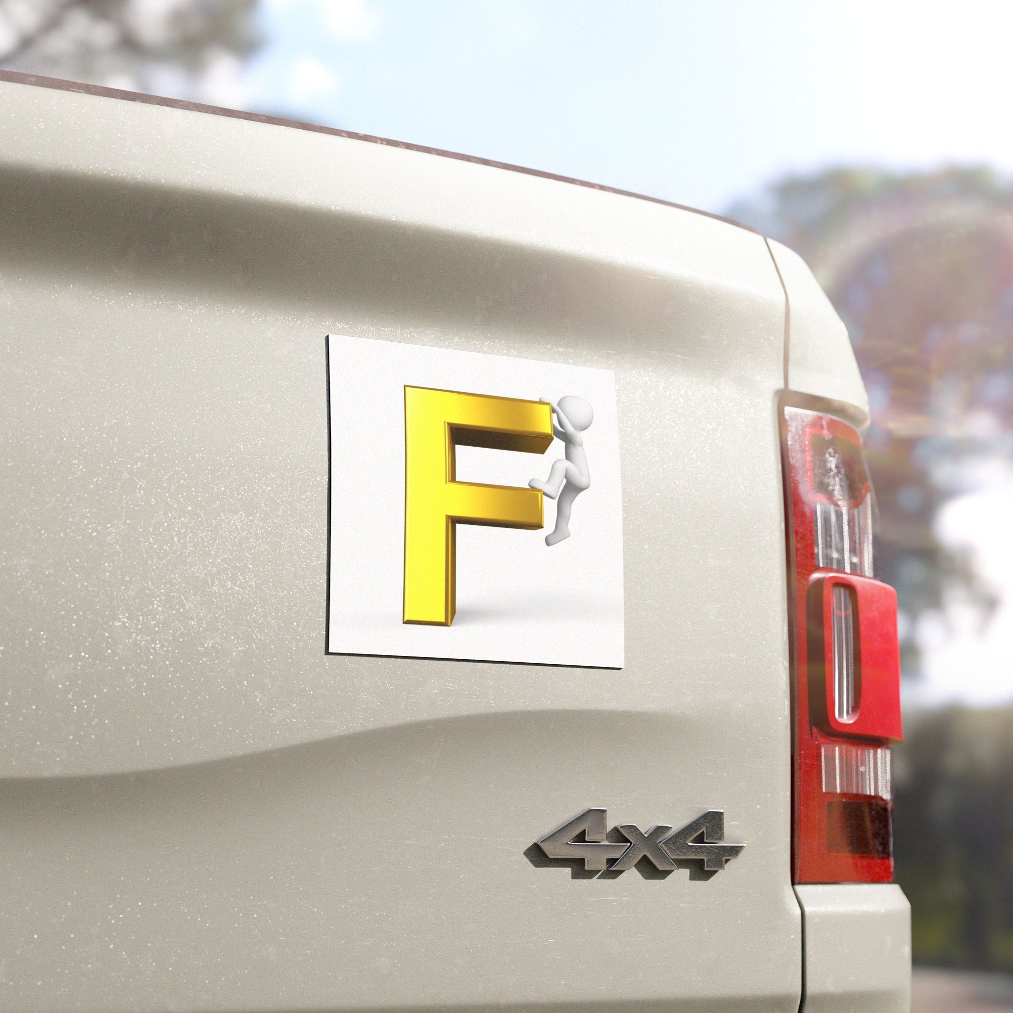 Gold Letter F Climbing Figure Car Magnet | Alphabet Initial Letter F Magnet