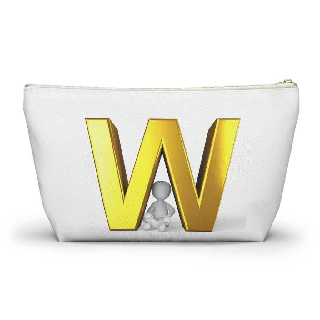 Gold Letter W monogram Accessory Pouch | Initial W T bottom cosmetic bag