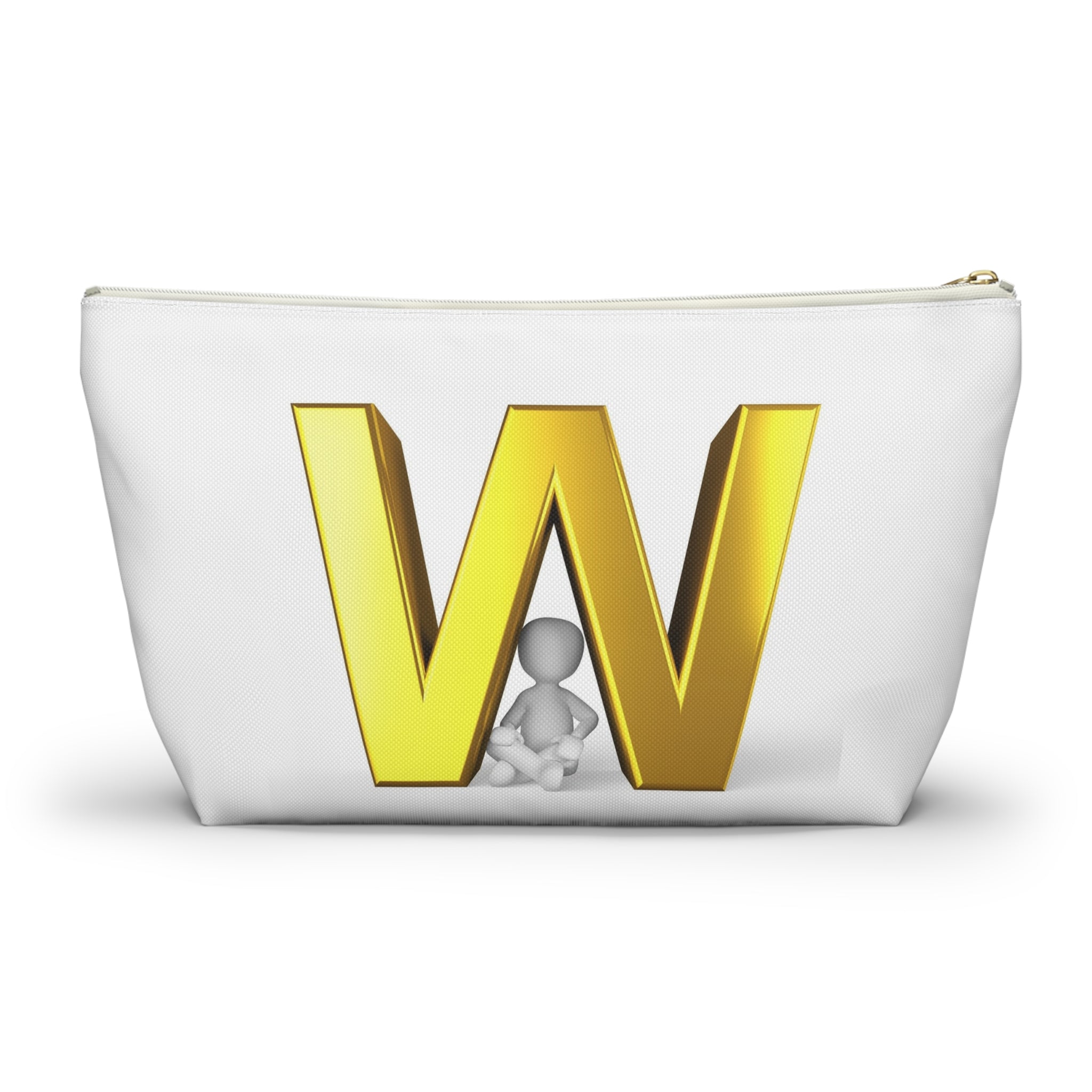 Gold Letter W monogram Accessory Pouch | Initial W T bottom cosmetic bag