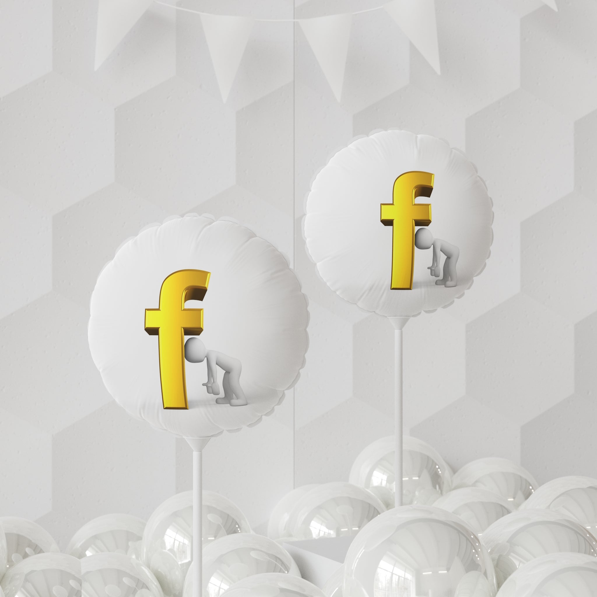 3D Gold Letter F with Figure Balloon 11" Round Balloon