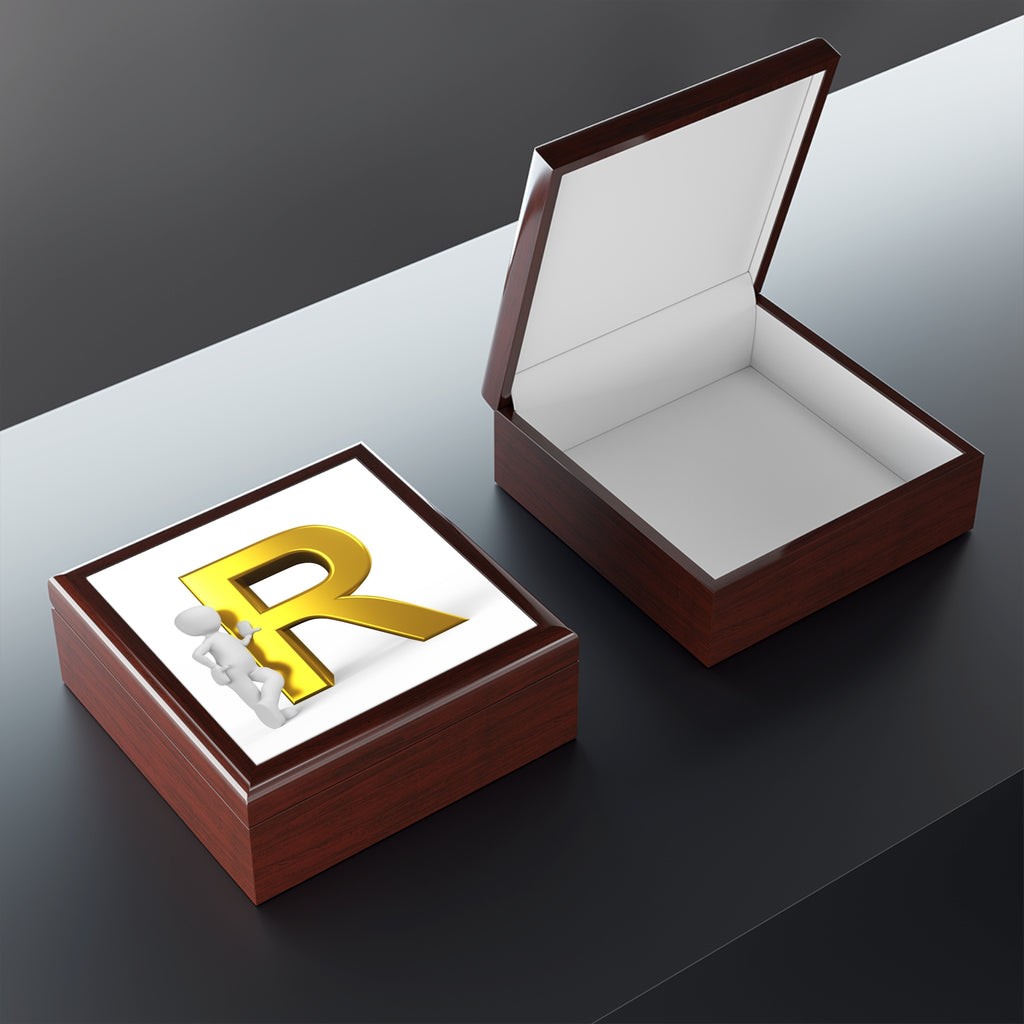 Gold Letter R Monogram Jewelry Box | Personalized Initial Keepsake