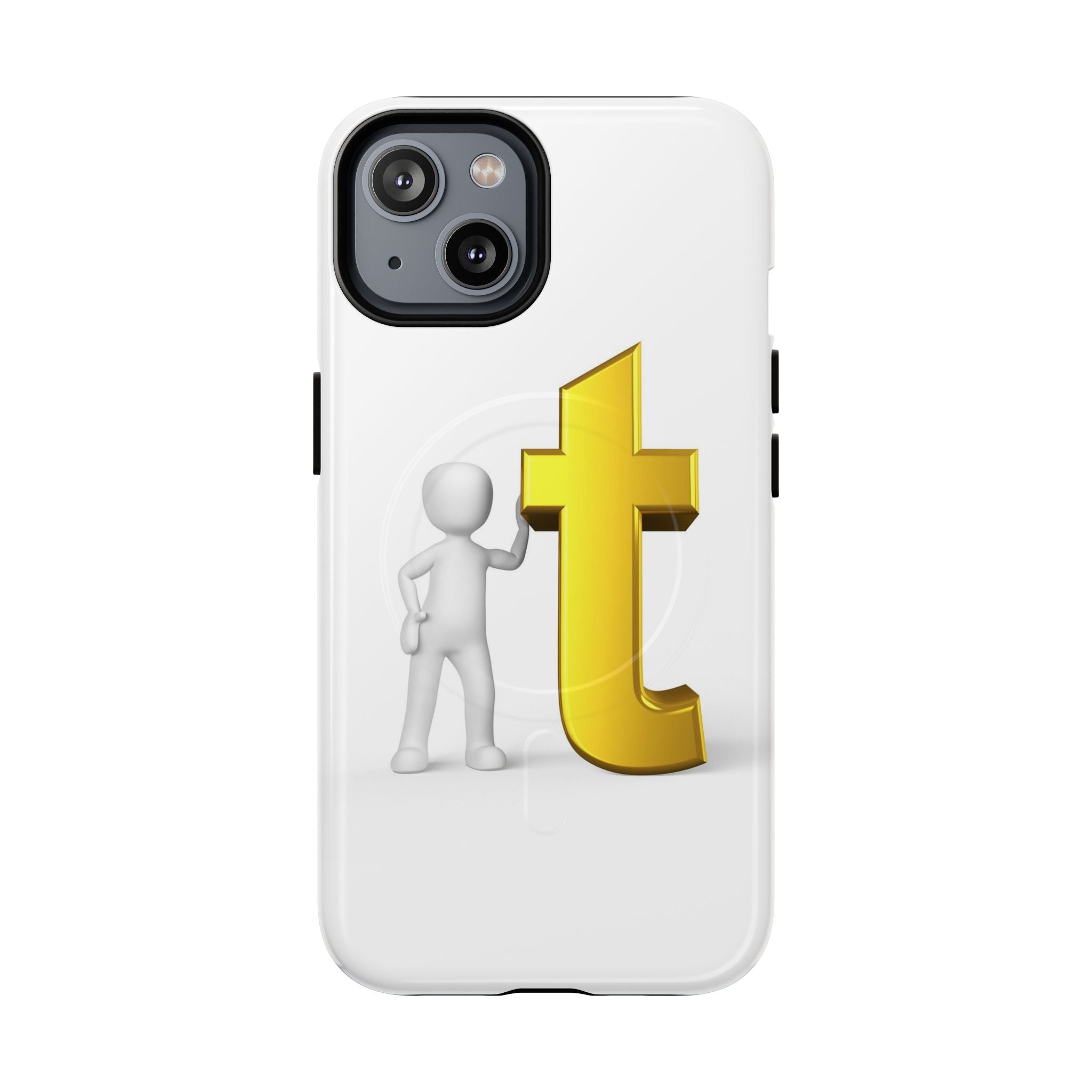 Coque de téléphone 3D Personnage appuyé sur une lettre T dorée | Coque magnétique robuste