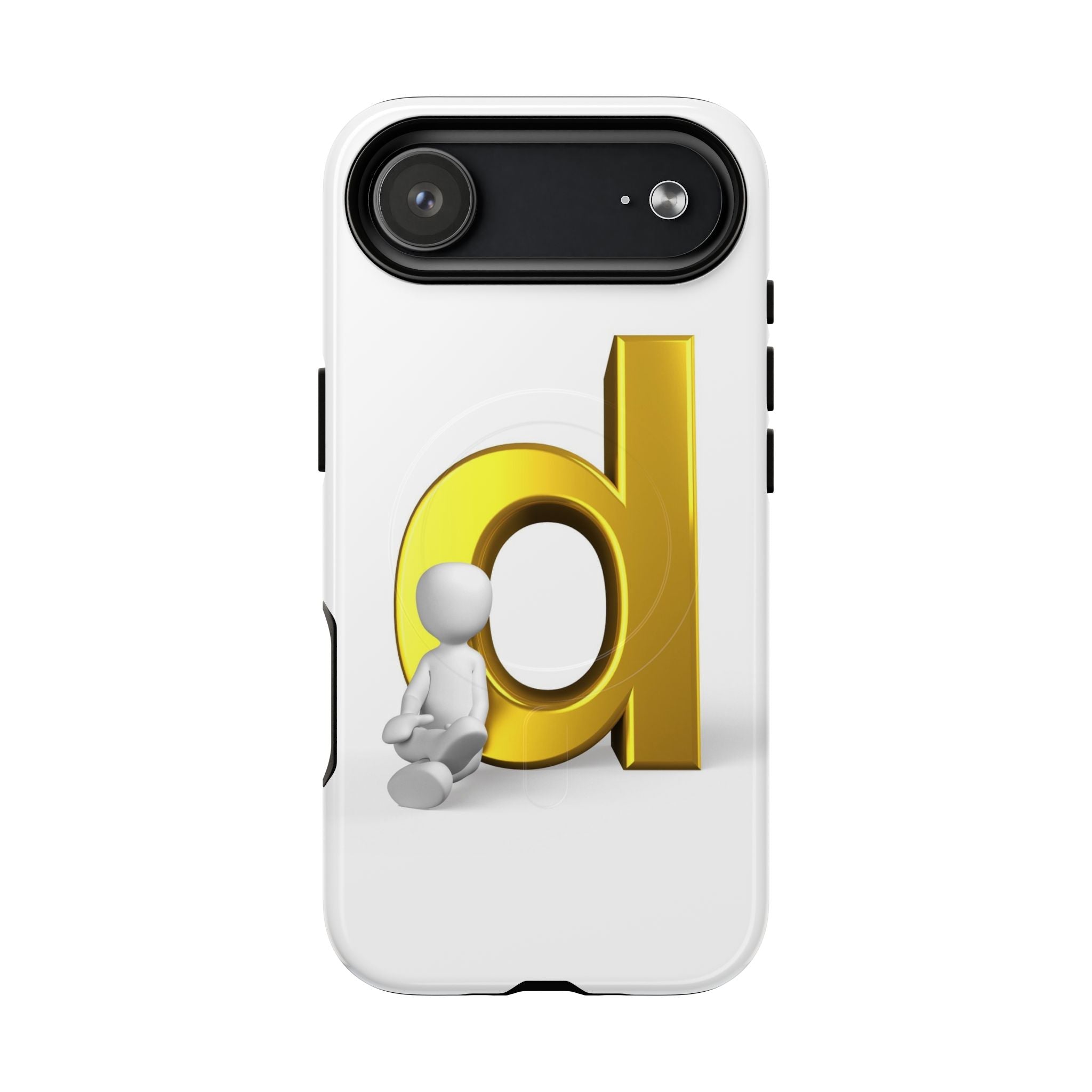 Coque de téléphone Lettre D dorée avec personnage assis | Coque magnétique