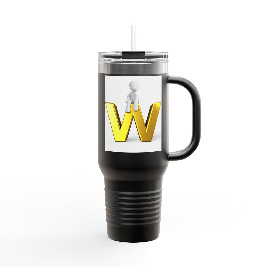 3D Gold Letter W with Figure Travel Mug | Insulated 40oz Tumbler