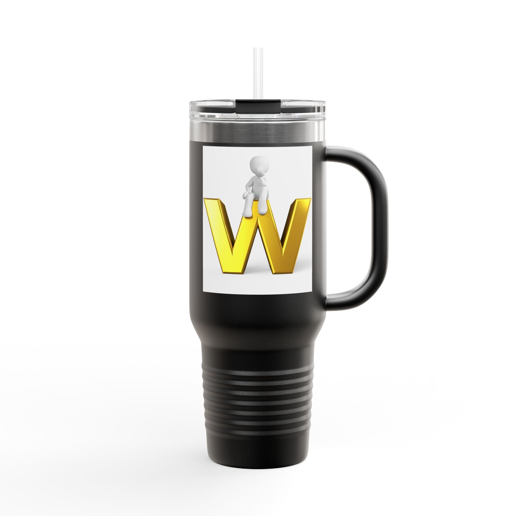 3D Gold Letter W with Figure Travel Mug | Insulated 40oz Tumbler