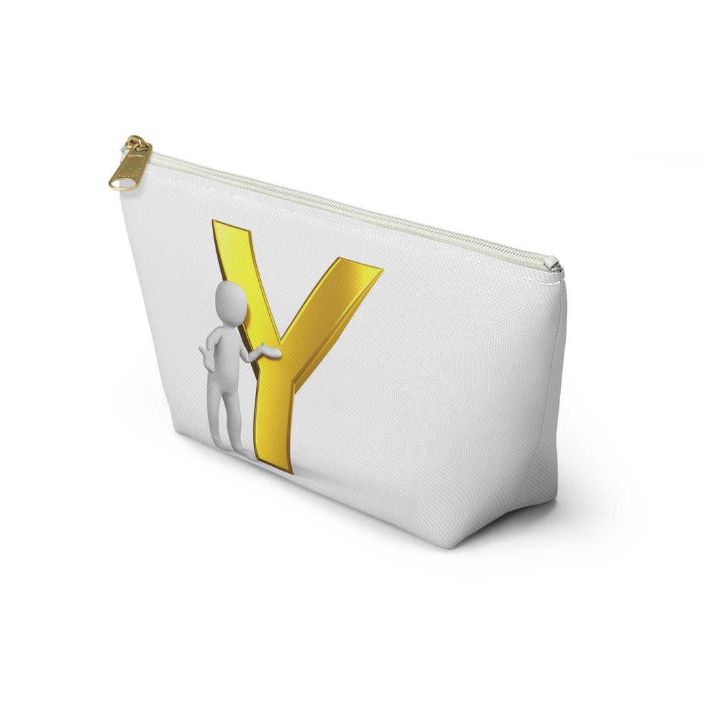 Gold Letter Y with Figure Accessory Pouch | Monogram Makeup Bag