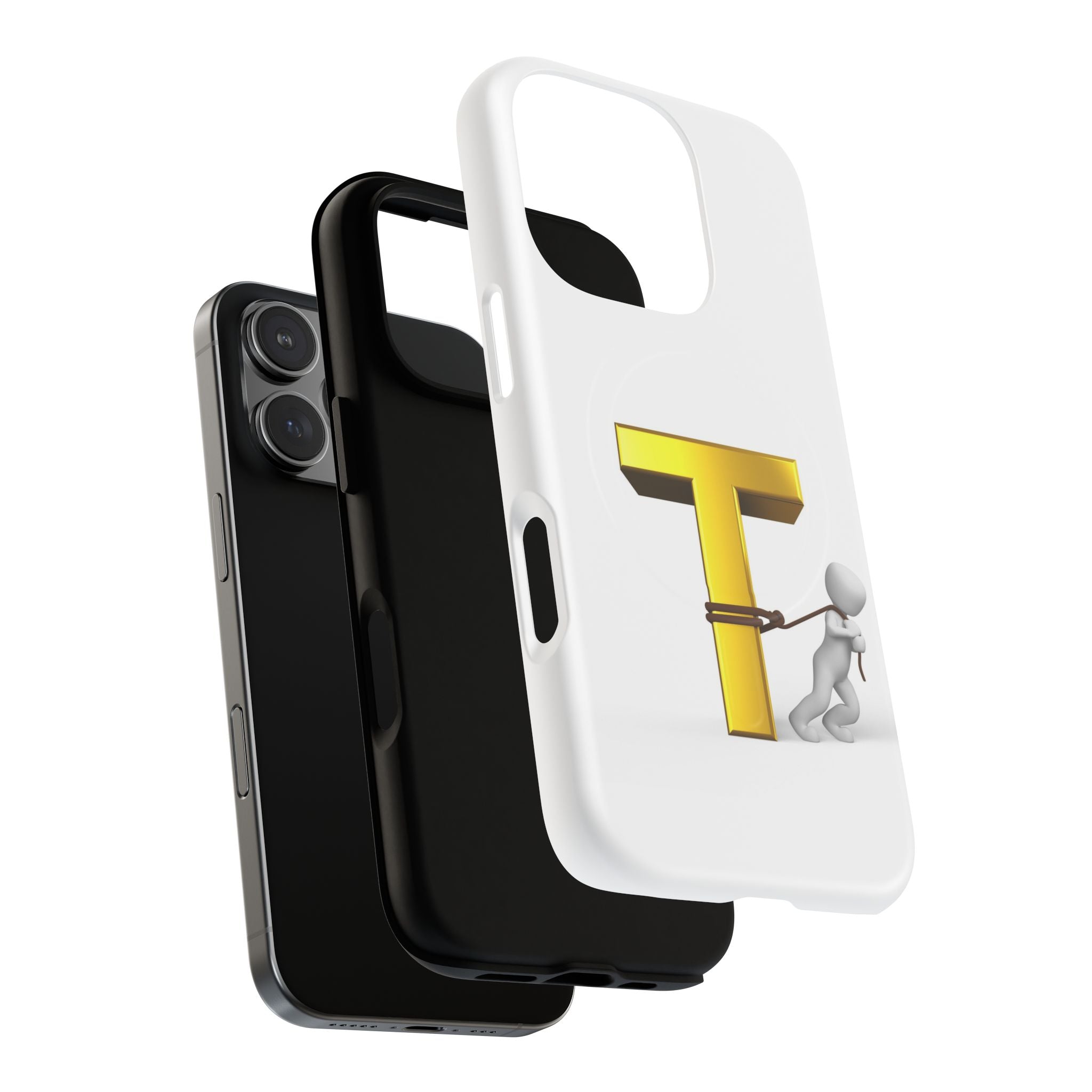 Gold Letter T with Tugging Figure phone case | Magnetic Tough Case