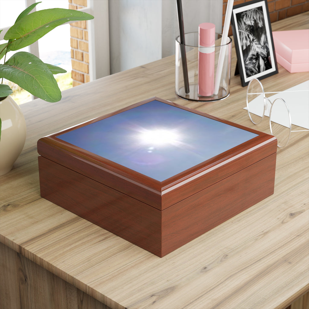 Bright Sun Photo Jewelry Box | Sky Sunburst Trinket Keepsake Box