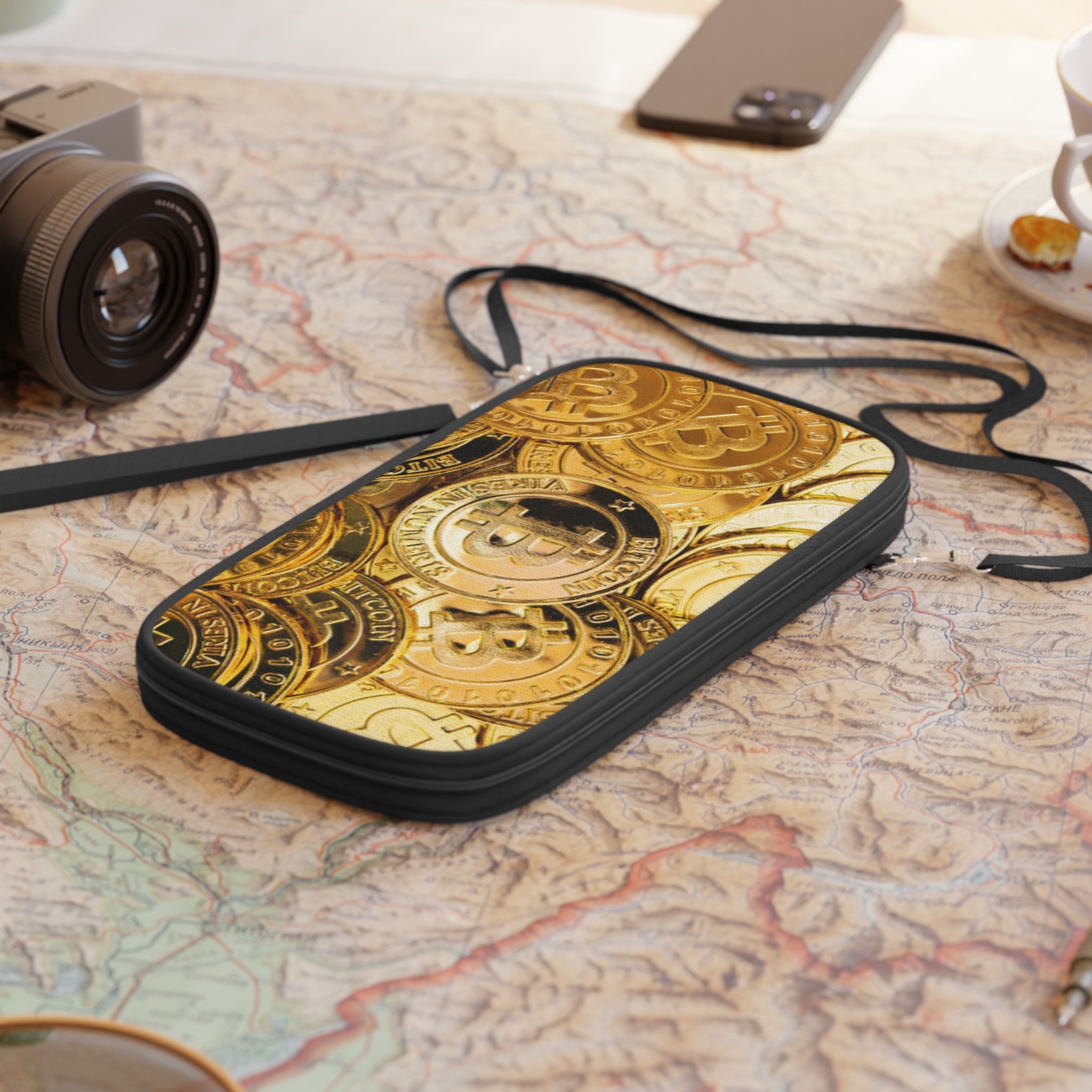 Bitcoin Coin Pattern Passport Wallet | Cryptocurrency Travel Accessory