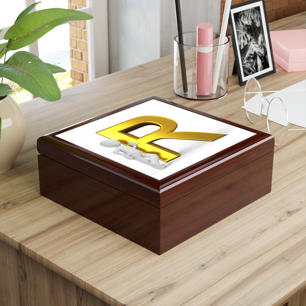 Gold Letter R Monogram Jewelry Box | Personalized Initial Keepsake