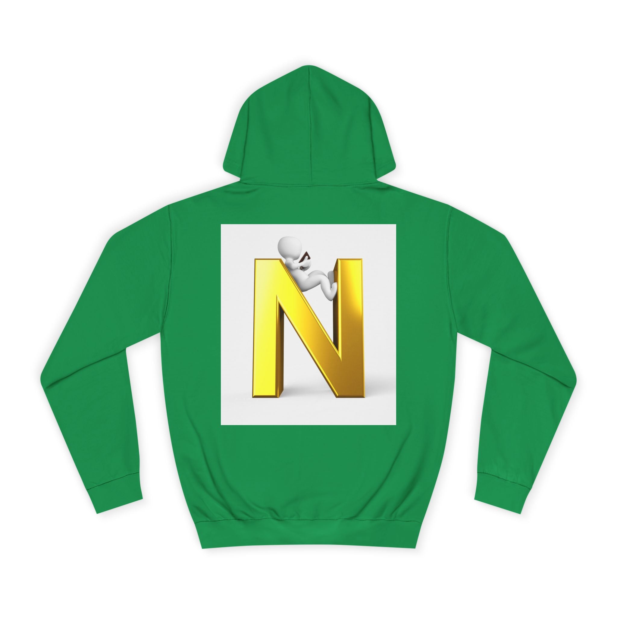 Gold 3D Letter N with Climbing Figure Hoodie | Initial Monogram Pullover