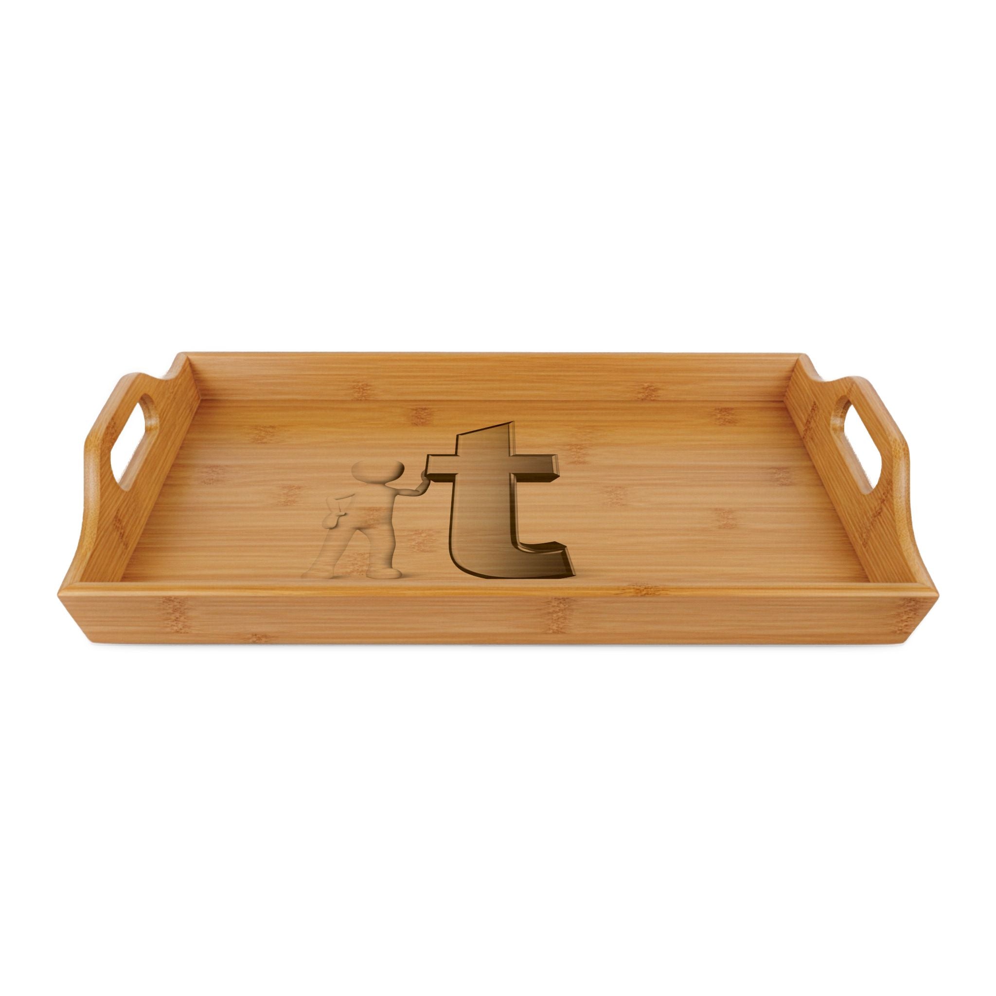 Lowercase Letter T Bamboo Serving Tray | Engraved Monogram Wooden Tray