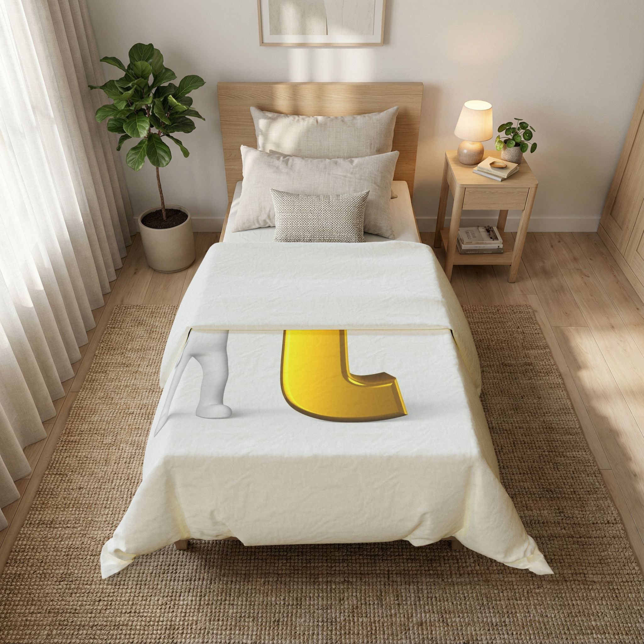 3D Gold Letter T with Figure Duvet | Alphabet Monogram Bedding