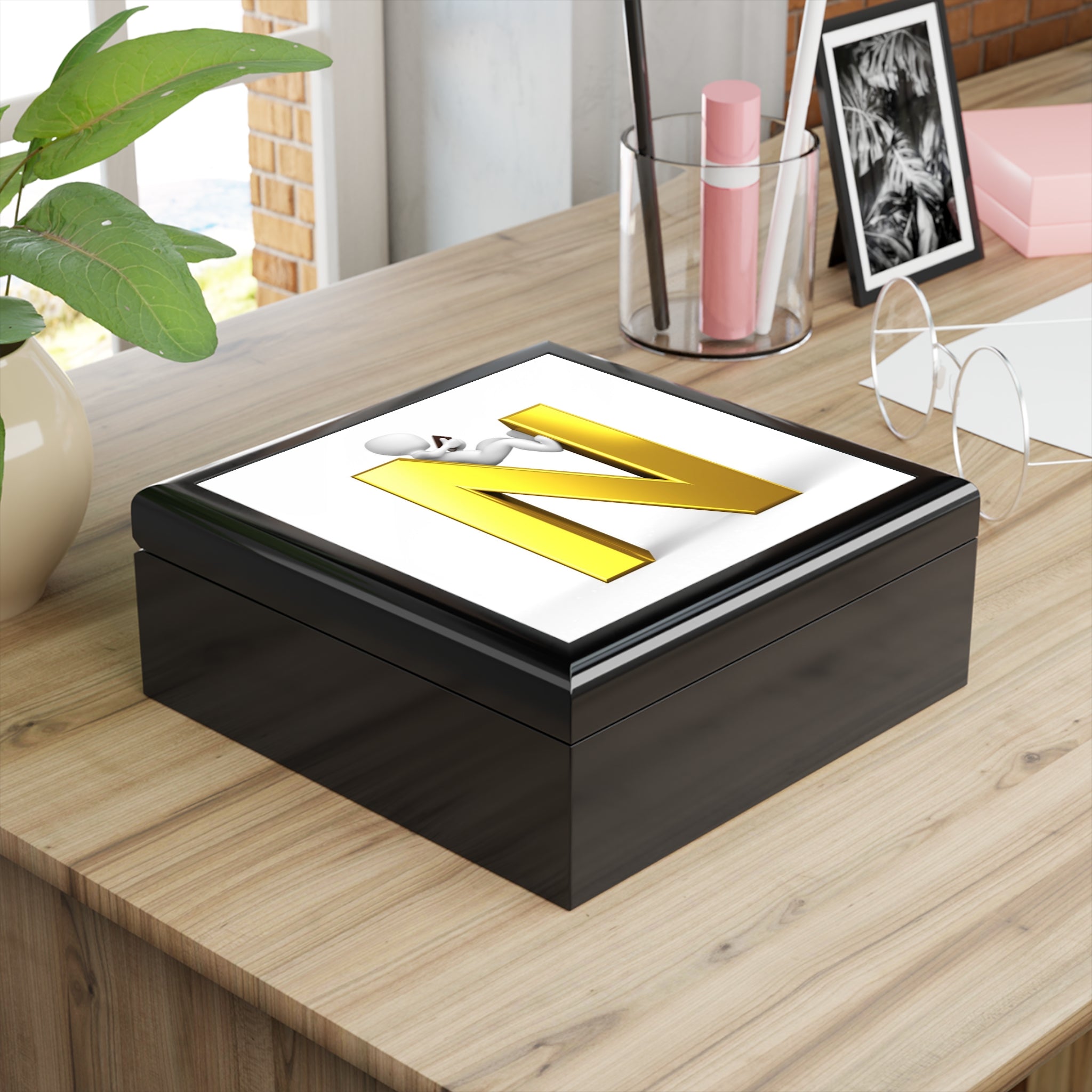 Gold Letter N Monogram Jewelry Box | Personalized Initial Keepsake Box