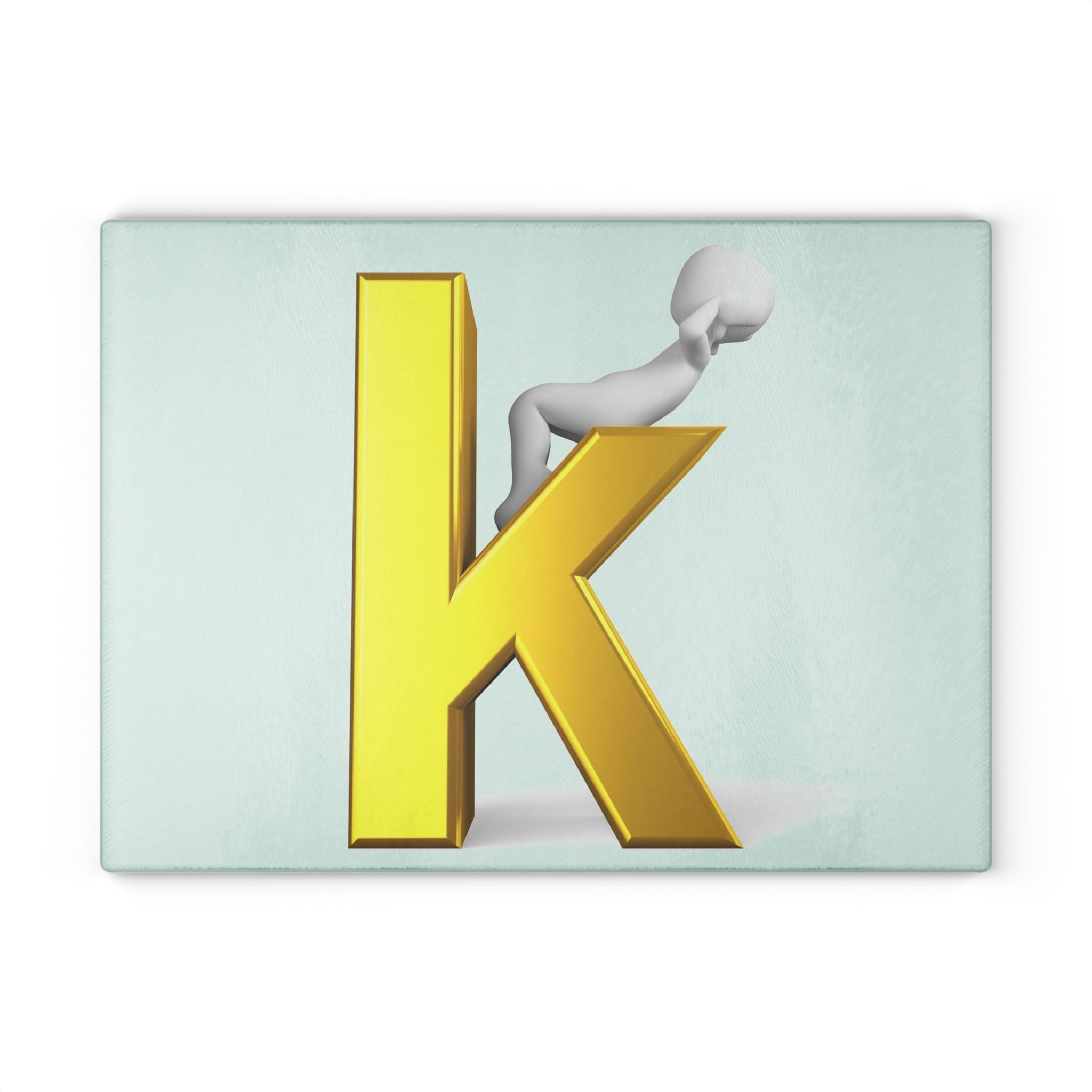 Letter K with Playful Figure Glass Cutting Board | Initial Monogram Kitchen Décor