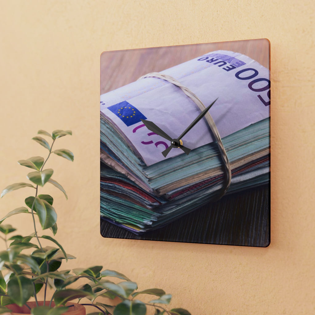 Stacked Currency Illustration Acrylic Wall Clock | Money Notes Design