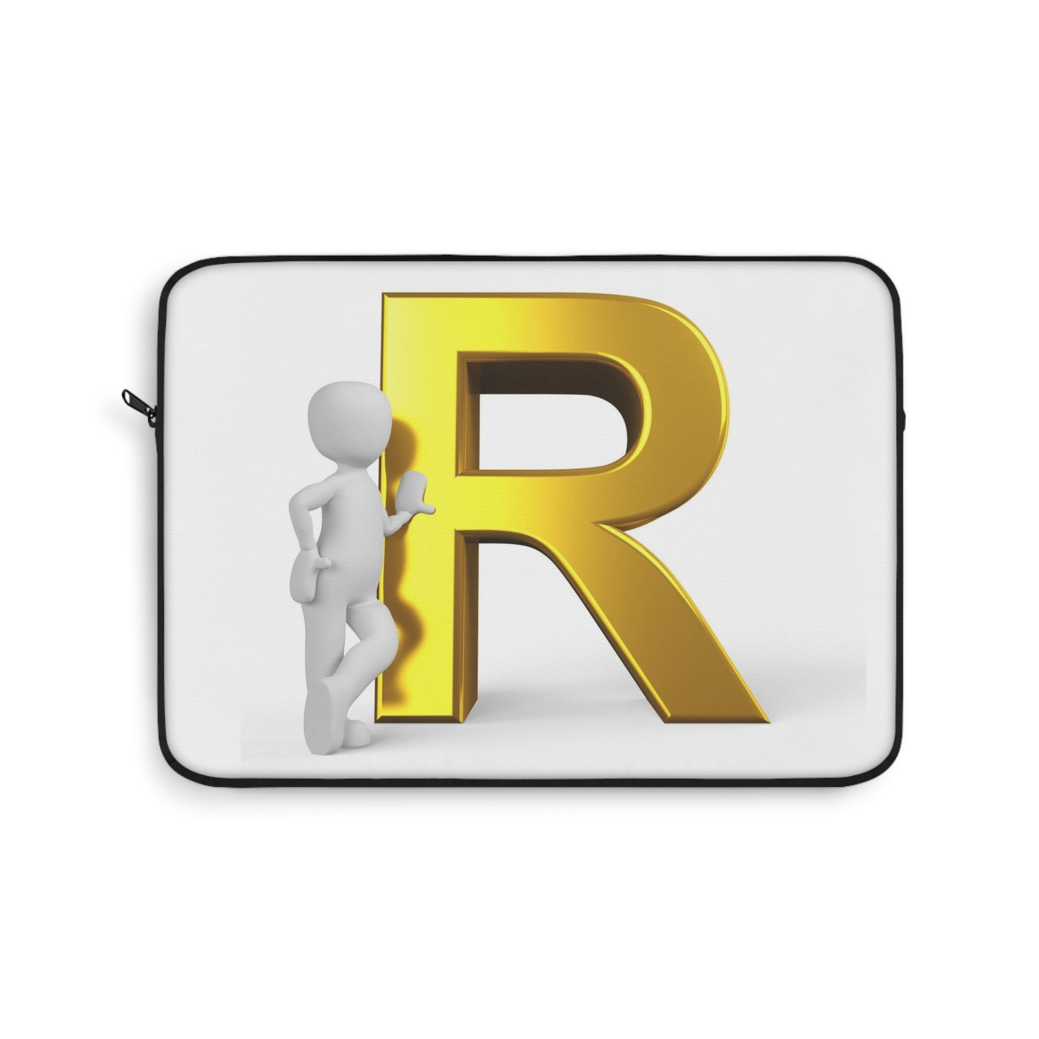 Gold Letter R with 3D Figure Laptop Sleeve | Monogram Initial R