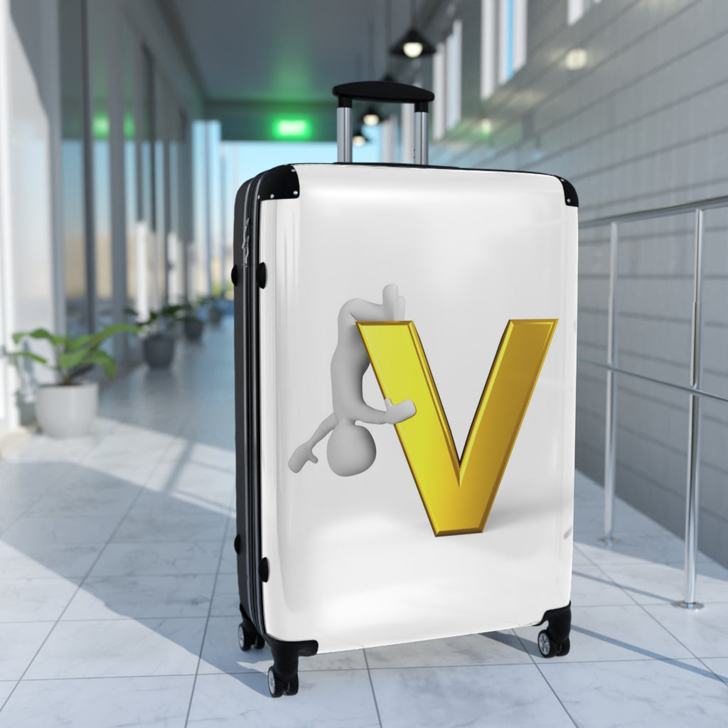 Golden Letter V Illustration Suitcase | Monogram Carry-On Luggage