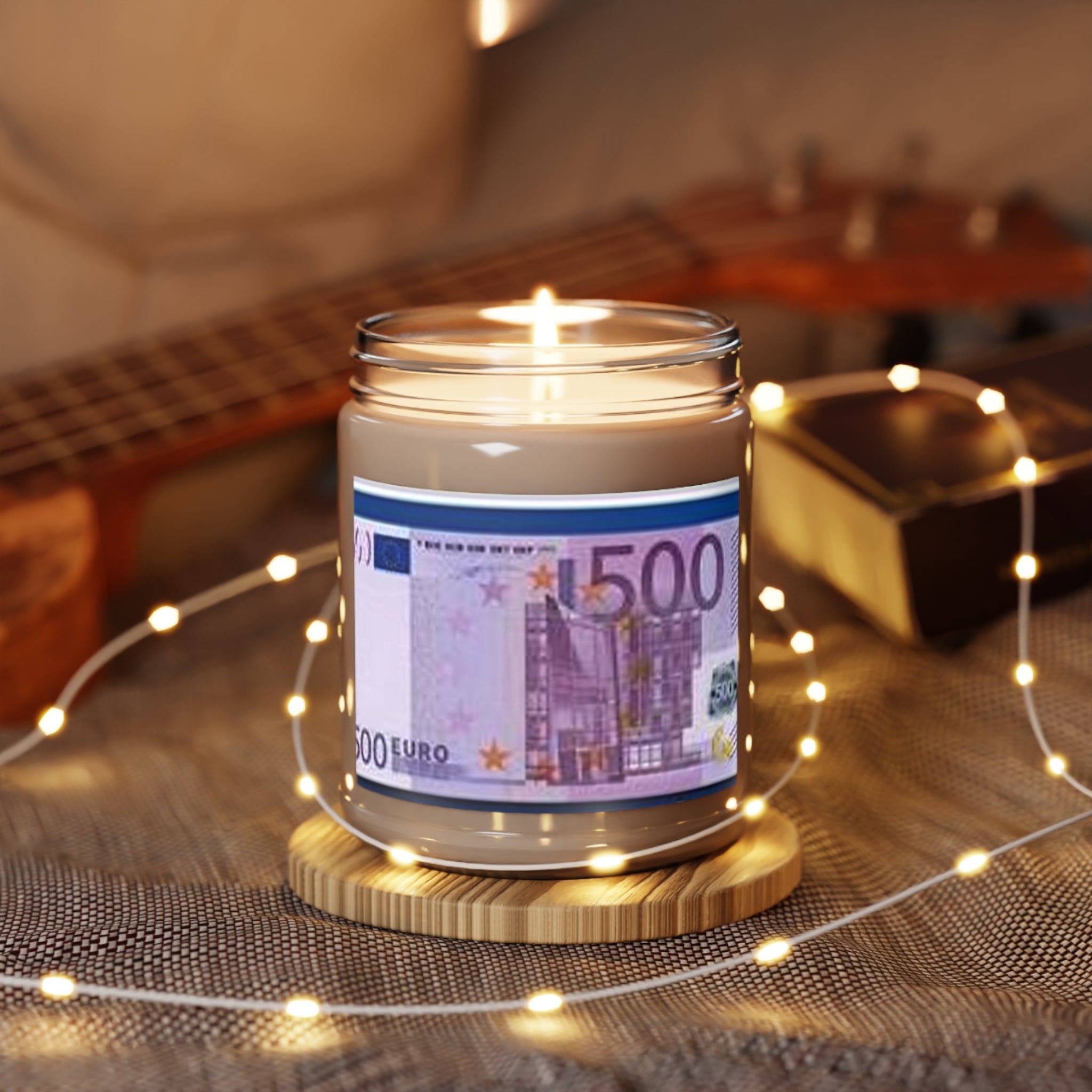 500 Euro Banknote Candle, Soy Candle | 9oz Jar with White Lid