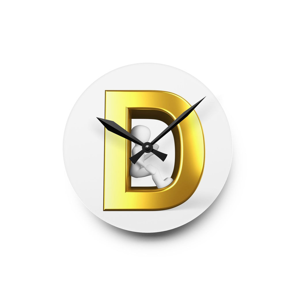 Gold Letter D with 3D Figure Acrylic Wall Clock | Monogram Initial Decor