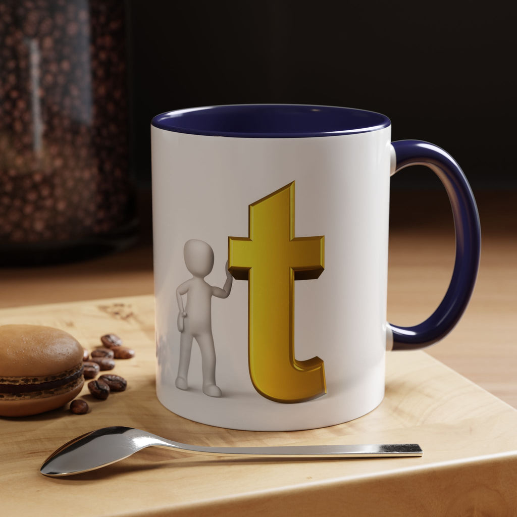3D Stick Figure with Gold Letter T Mug | Accent Coffee Mug