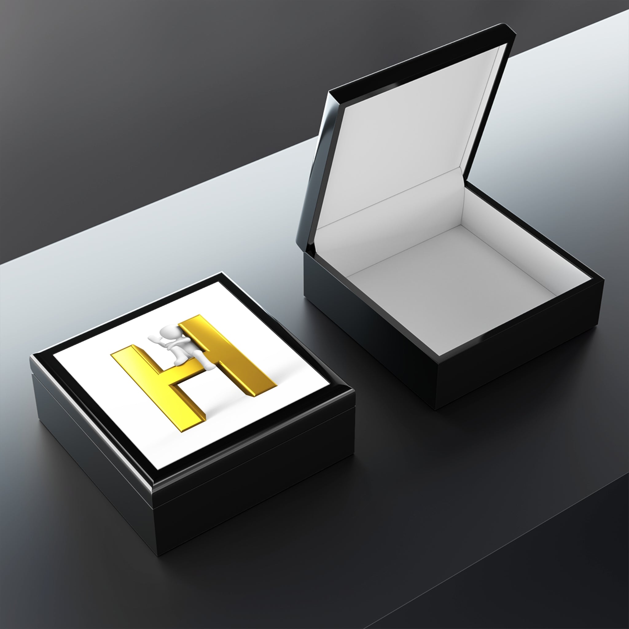 Gold Letter H monogram Jewelry Box | Initial H keepsake box
