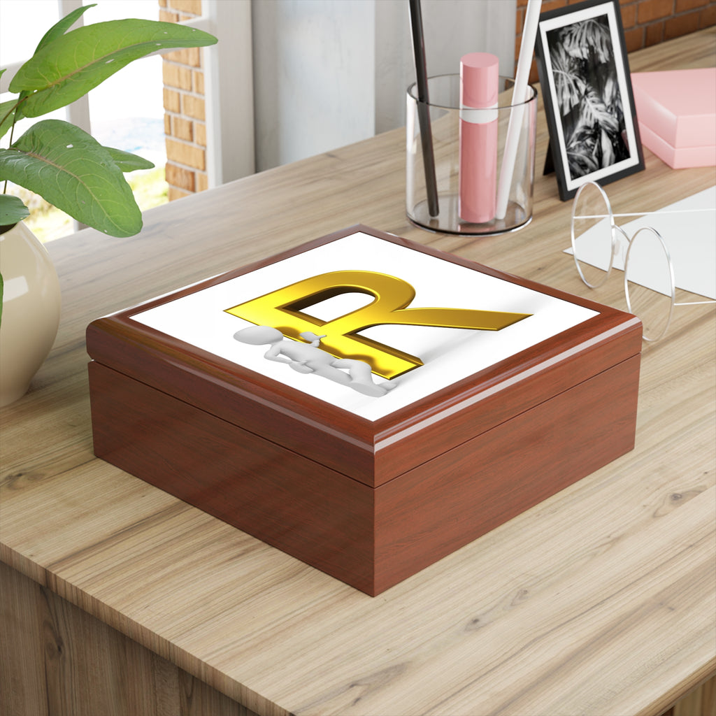 Gold Letter R Monogram Jewelry Box | Personalized Initial Keepsake