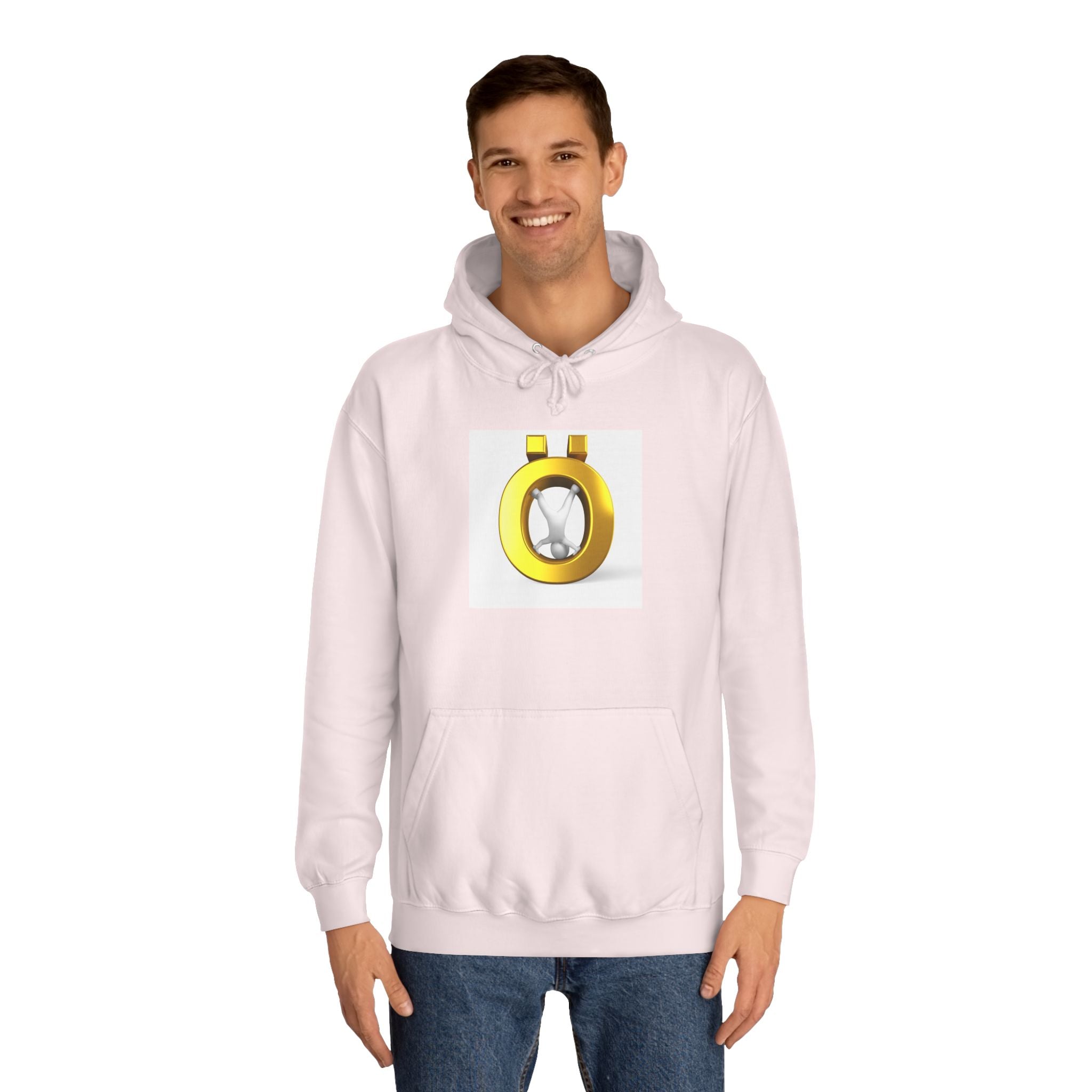 Gold Letter Ö Hoodie | Minimal Jewelry Logo, White Pullover