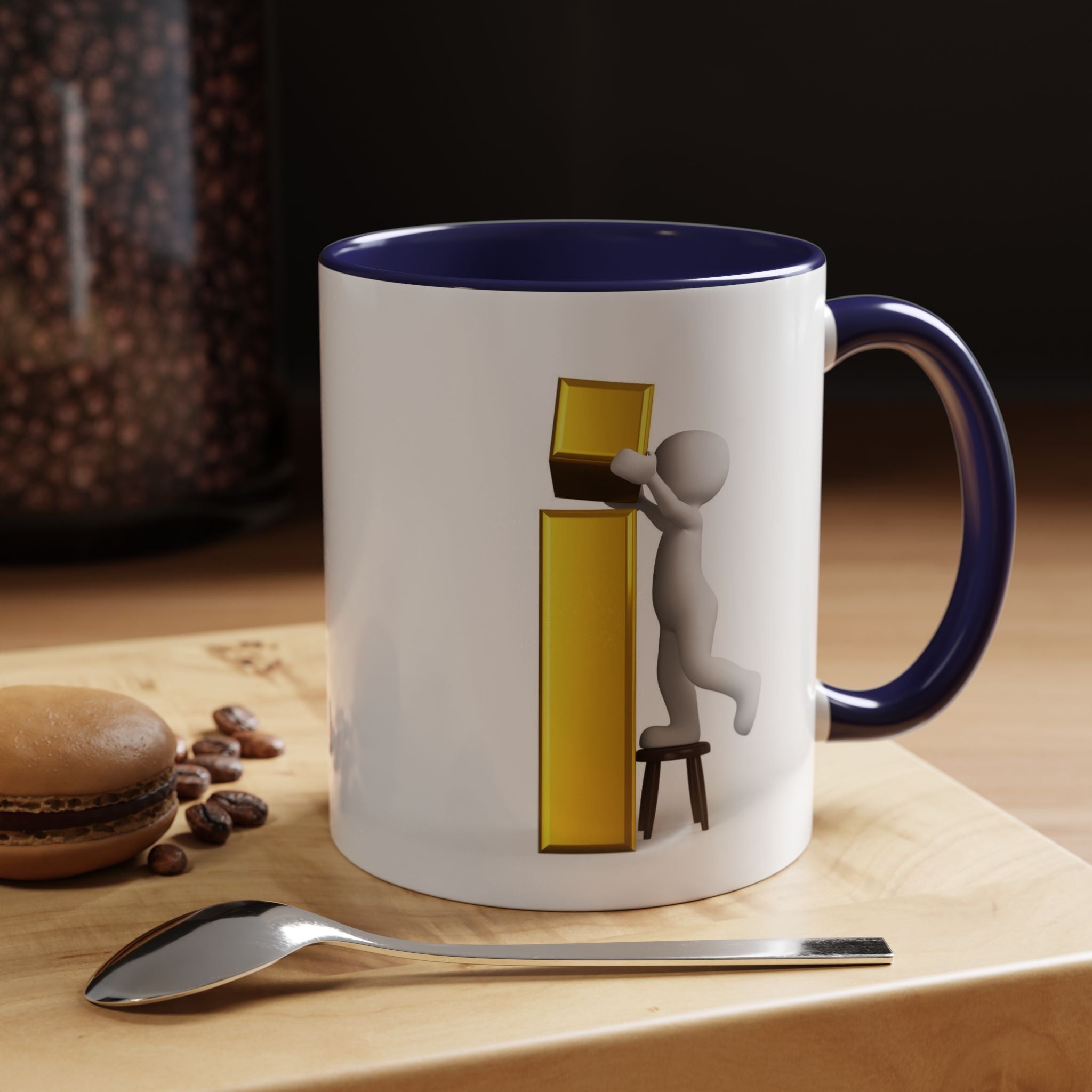 3D Figure Climbing Gold Letter i Mug | Accent Coffee Mug