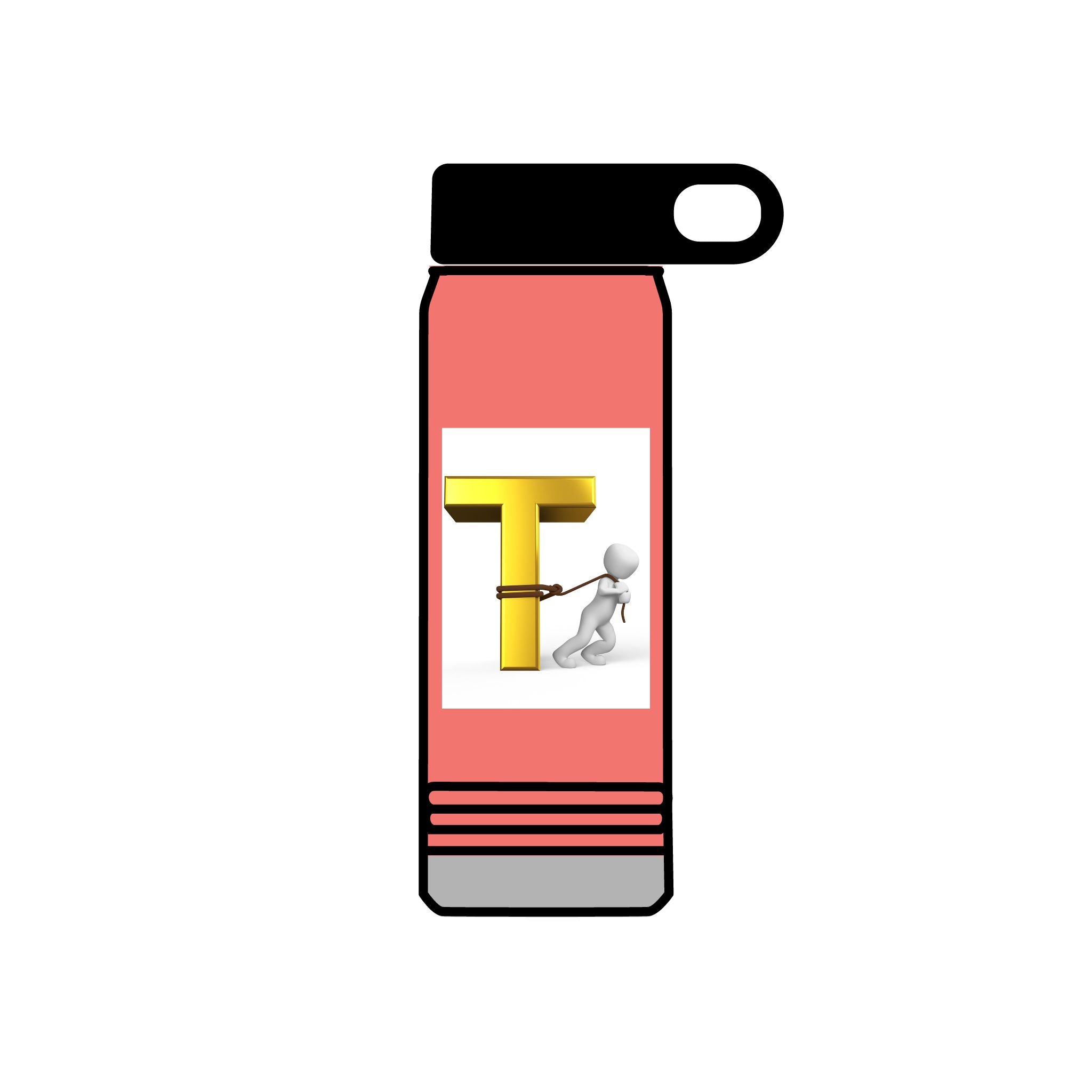 3D Gold Letter T with Figure Water Bottle | 20oz
