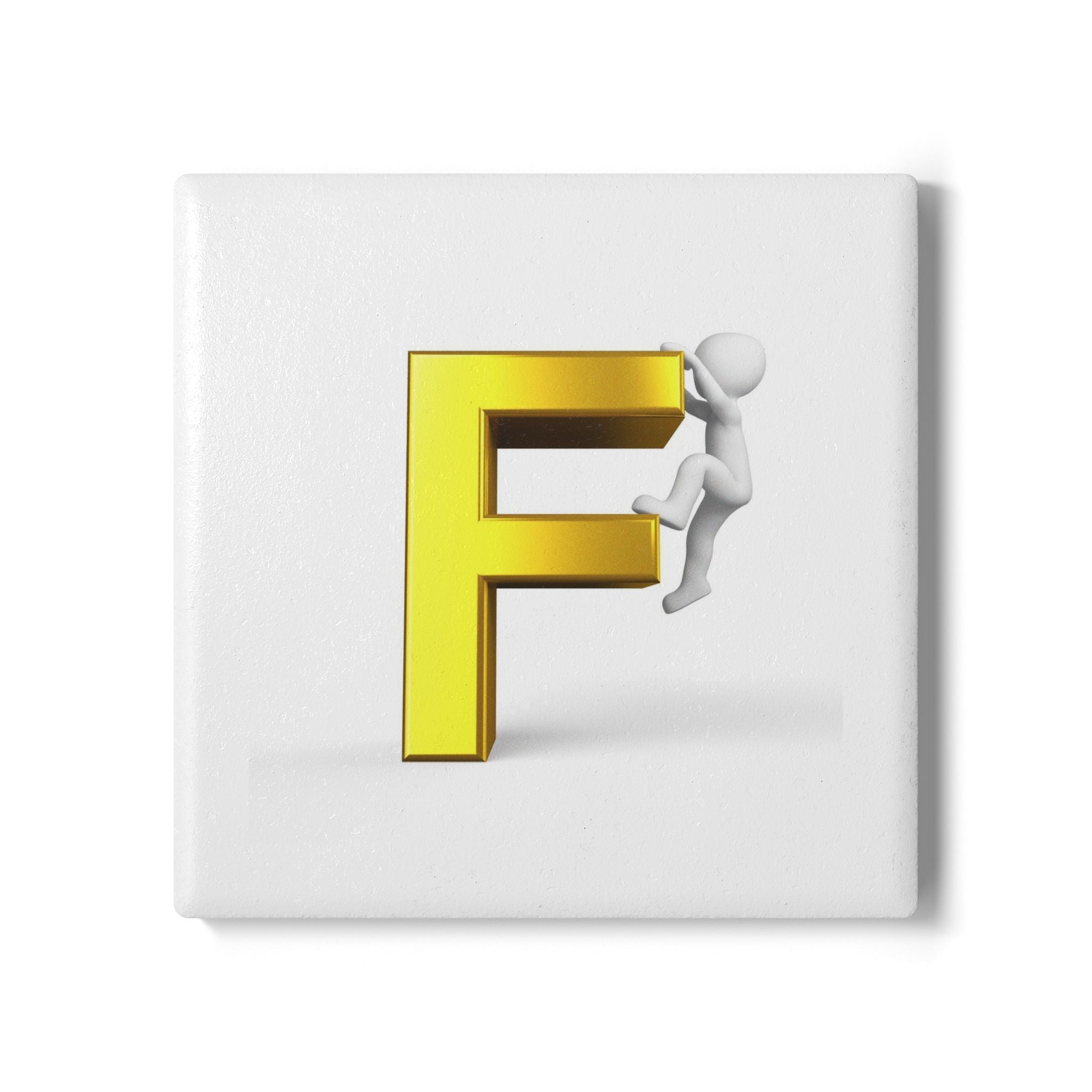 Golden Letter F with Climber Ceramic Coaster | Monogram Initial Coaster