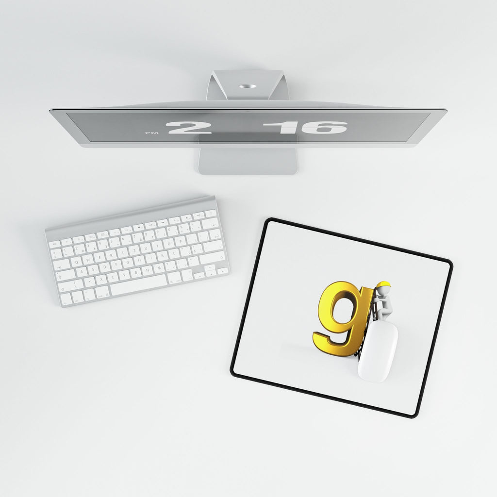 Letter G Construction Desk Mat | Giant Gold G with Worker Illustration