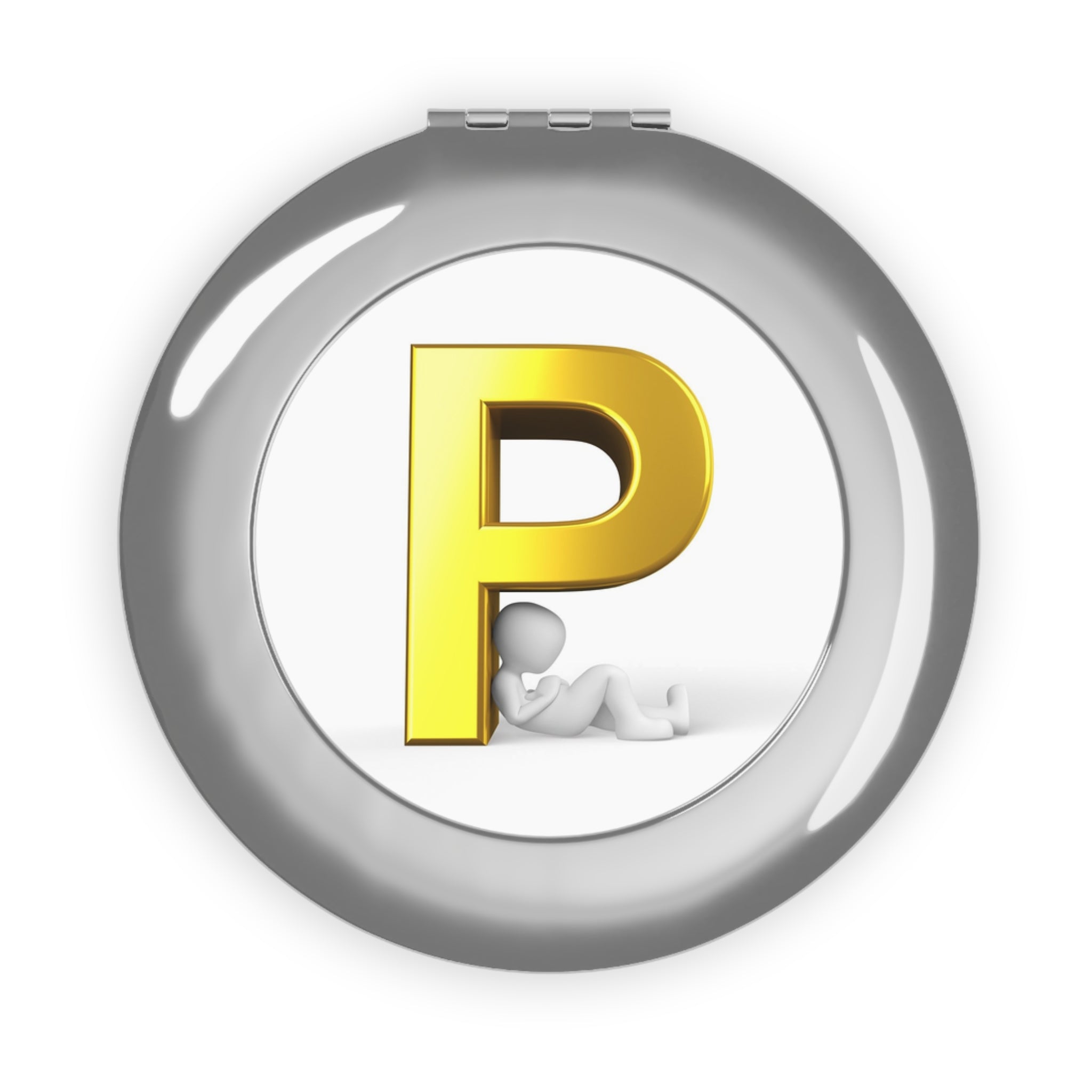 Gold Letter P with Reclining Figure Compact Travel Mirror | Monogram Makeup Mirror