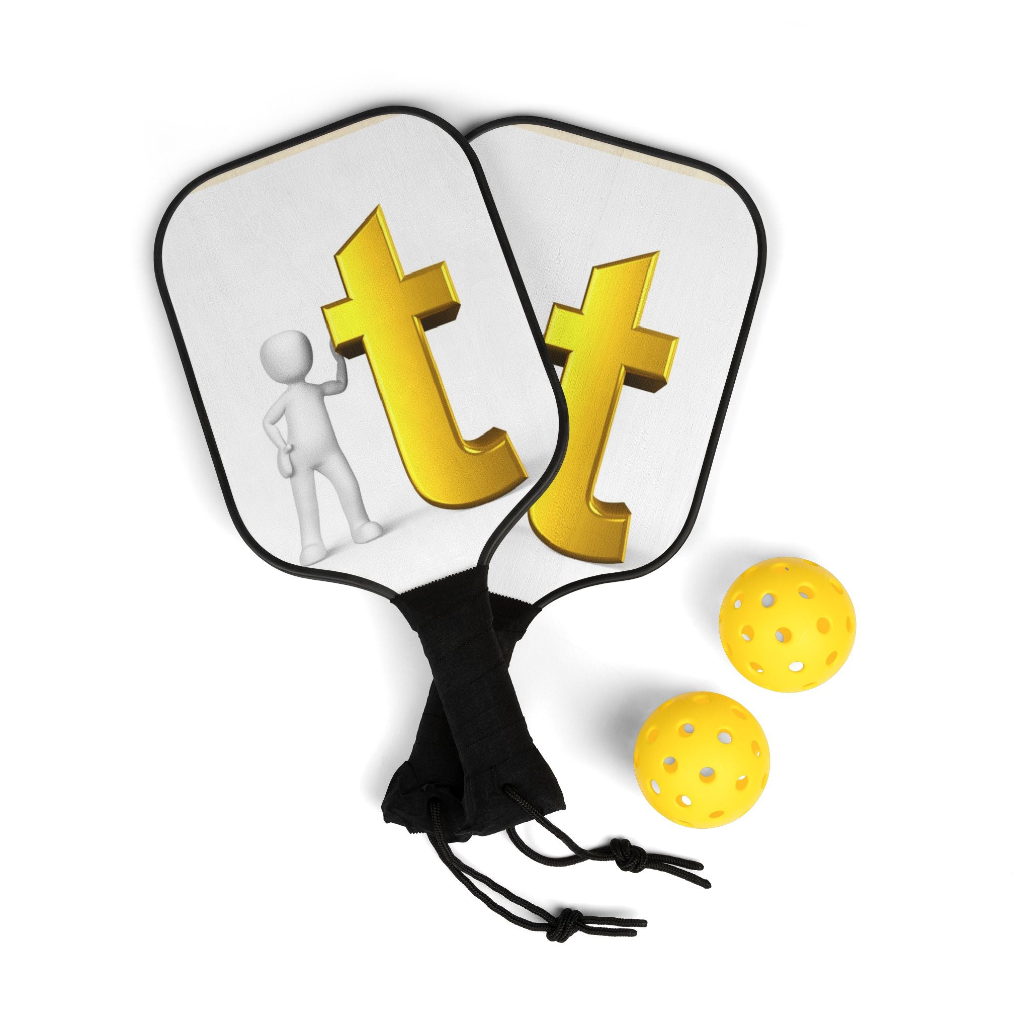 Yellow T Logo Pickleball Paddle Kit | Paddle Set with Balls