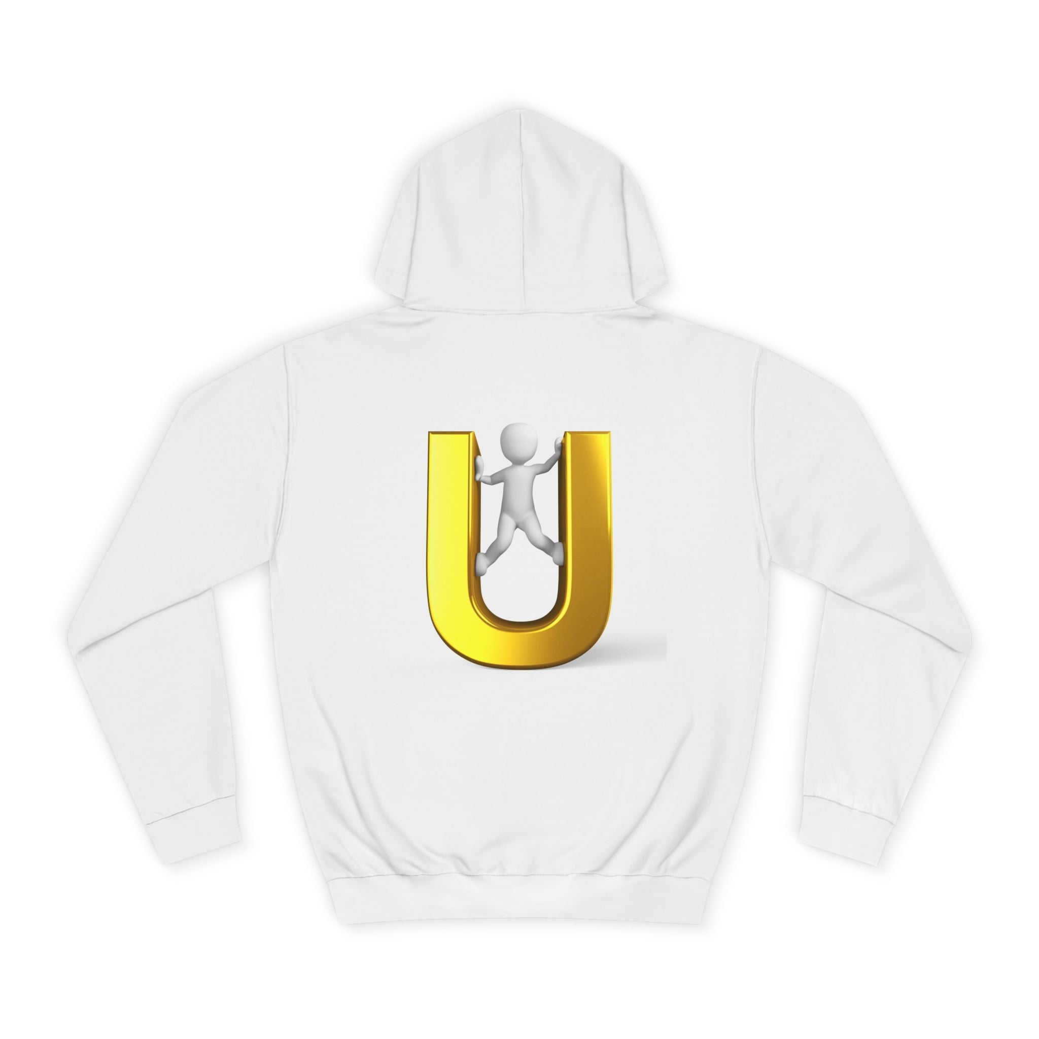 3D Gold Letter U Hoodie | Stick Figure Climbing Typography Sweatshirt